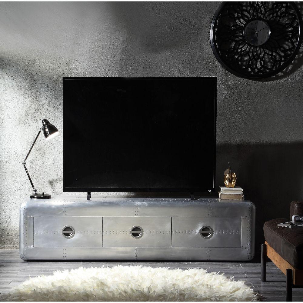 Modern TV Stand Brancaster Tv Stand 91562-TV 91562-TV in Gray Top grain leather
