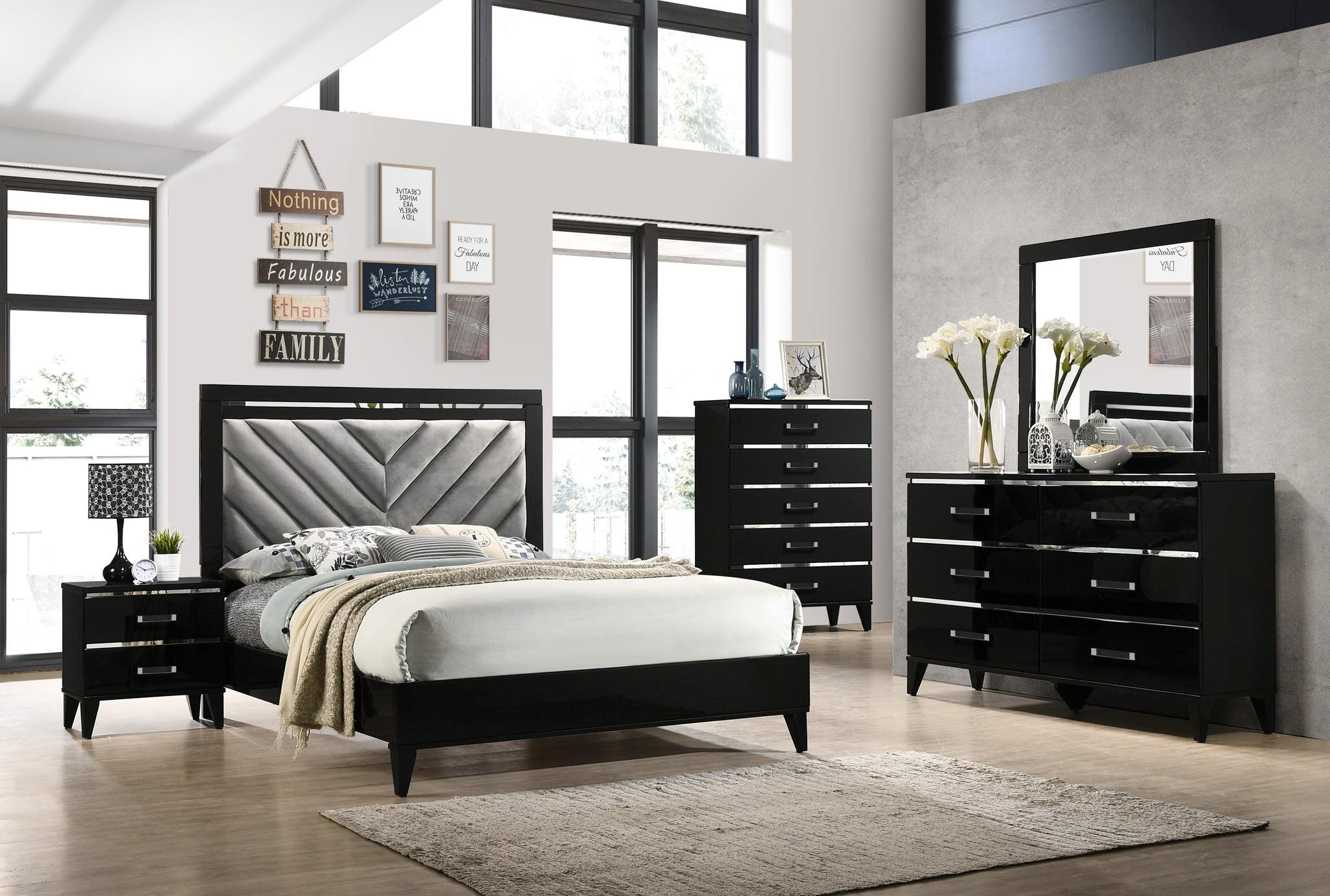 Modern Bedroom Set Chelsie 27407EK-3pcs in Black 