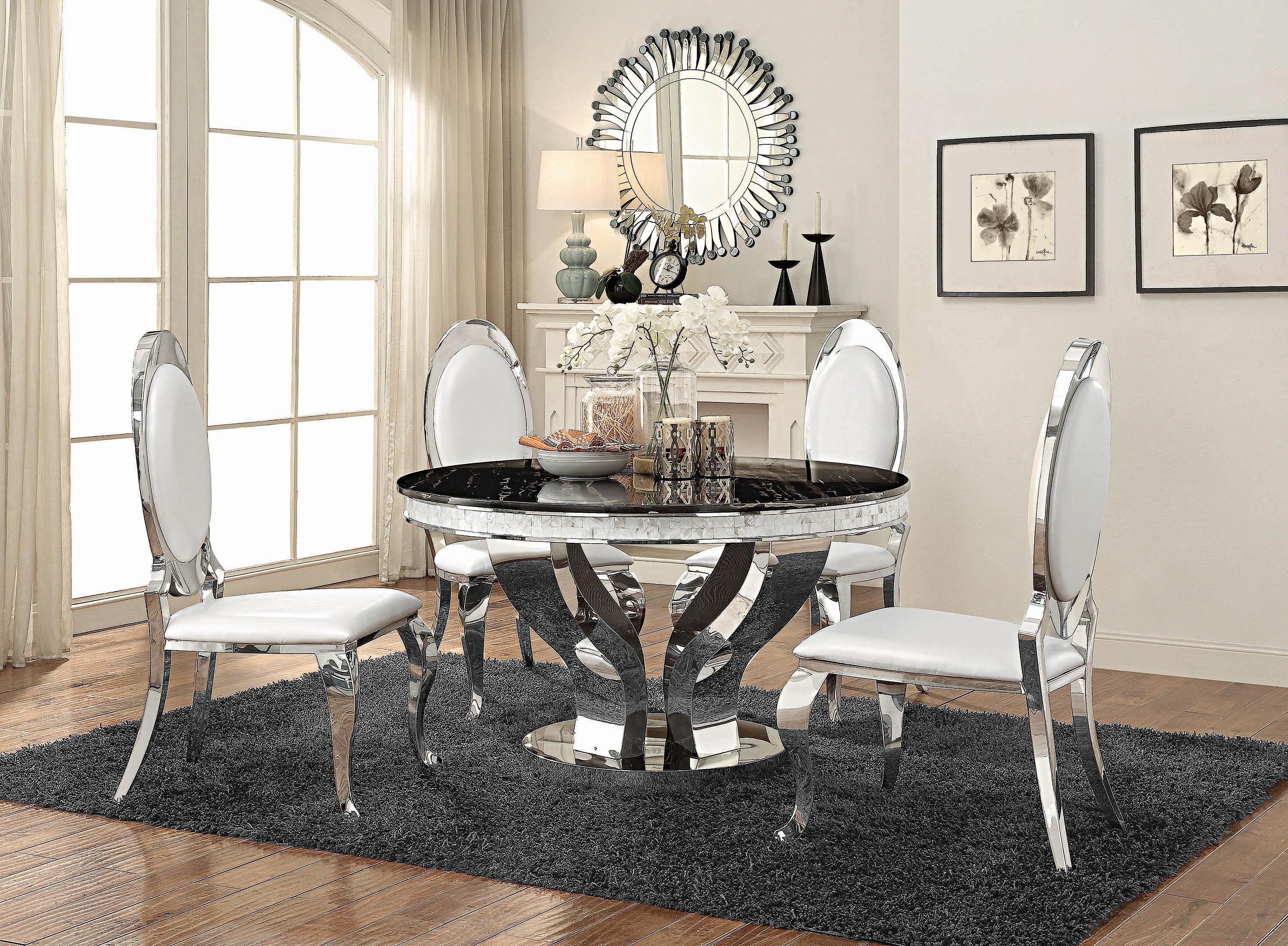 Modern Dining Table 107891 107891 in Gray, Black Faux Leather