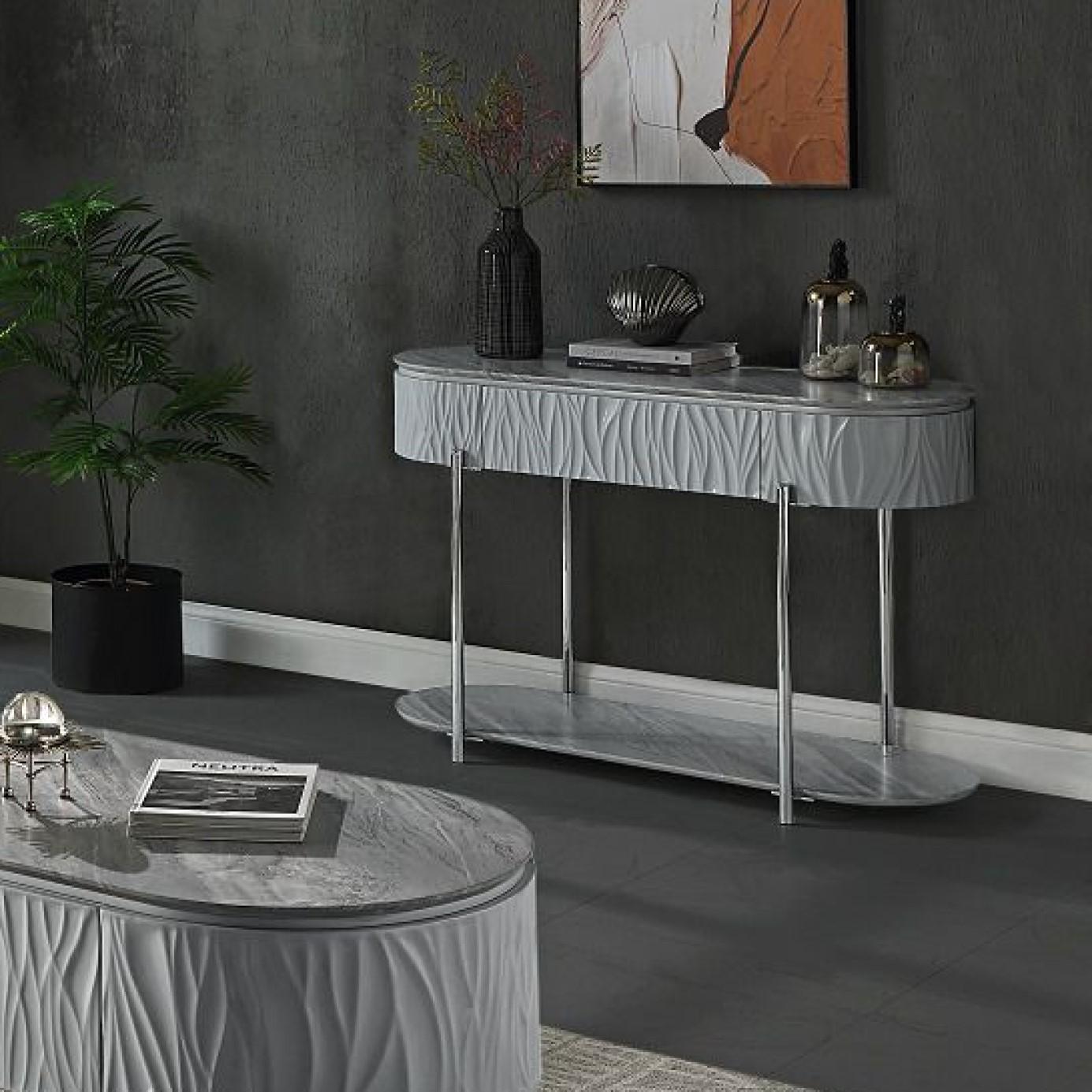 Modern Console Table Yukino Console Table LV02413-C LV02413-C in Chrome, Gray 