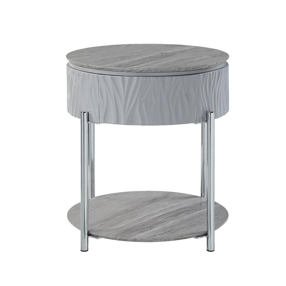 

    
Acme Furniture Yukino End Table LV02412-ET End Table Chrome/Gray LV02412-ET
