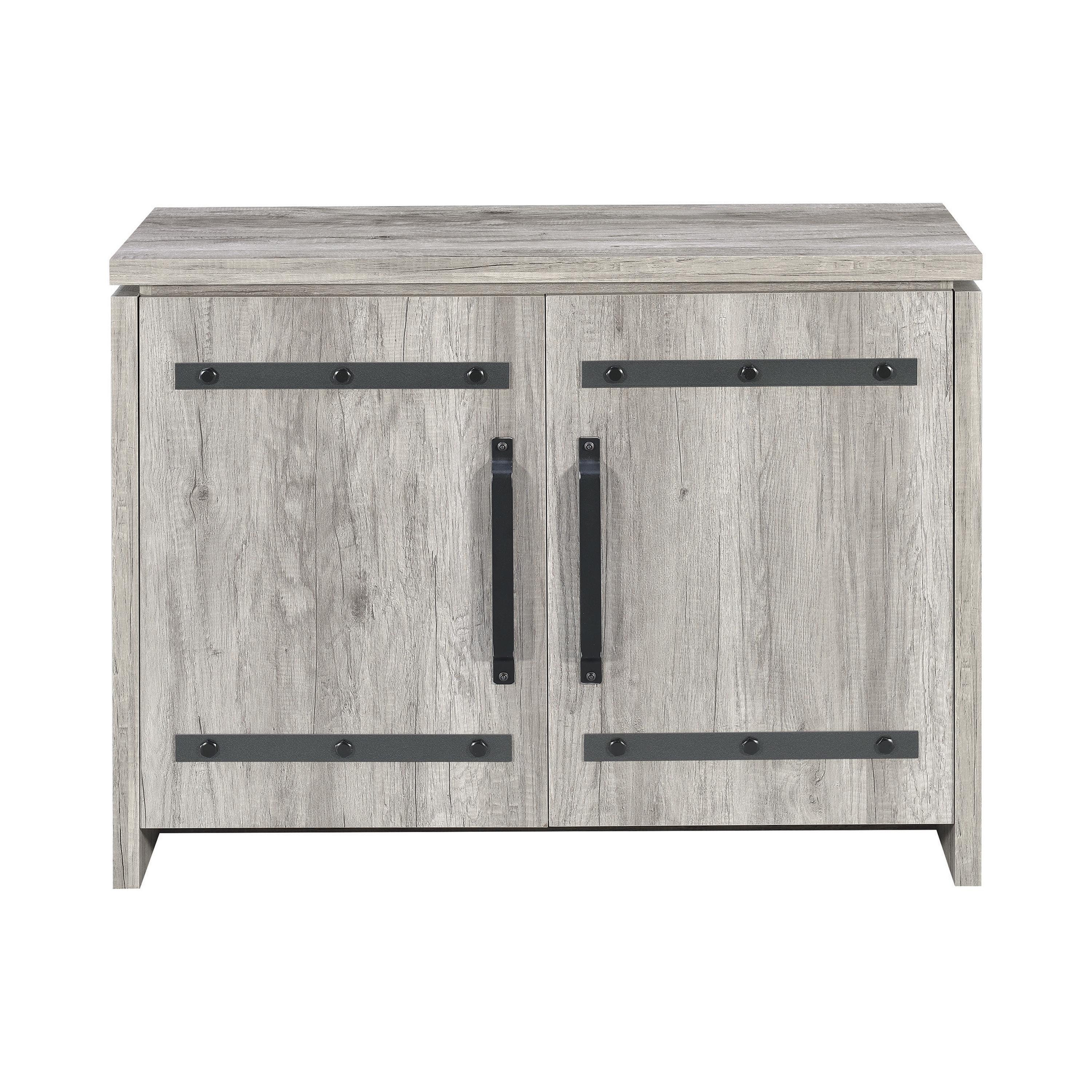 

    
Modern Gray Driftwood Finish Glass Accent Cabinet Coaster 950785
