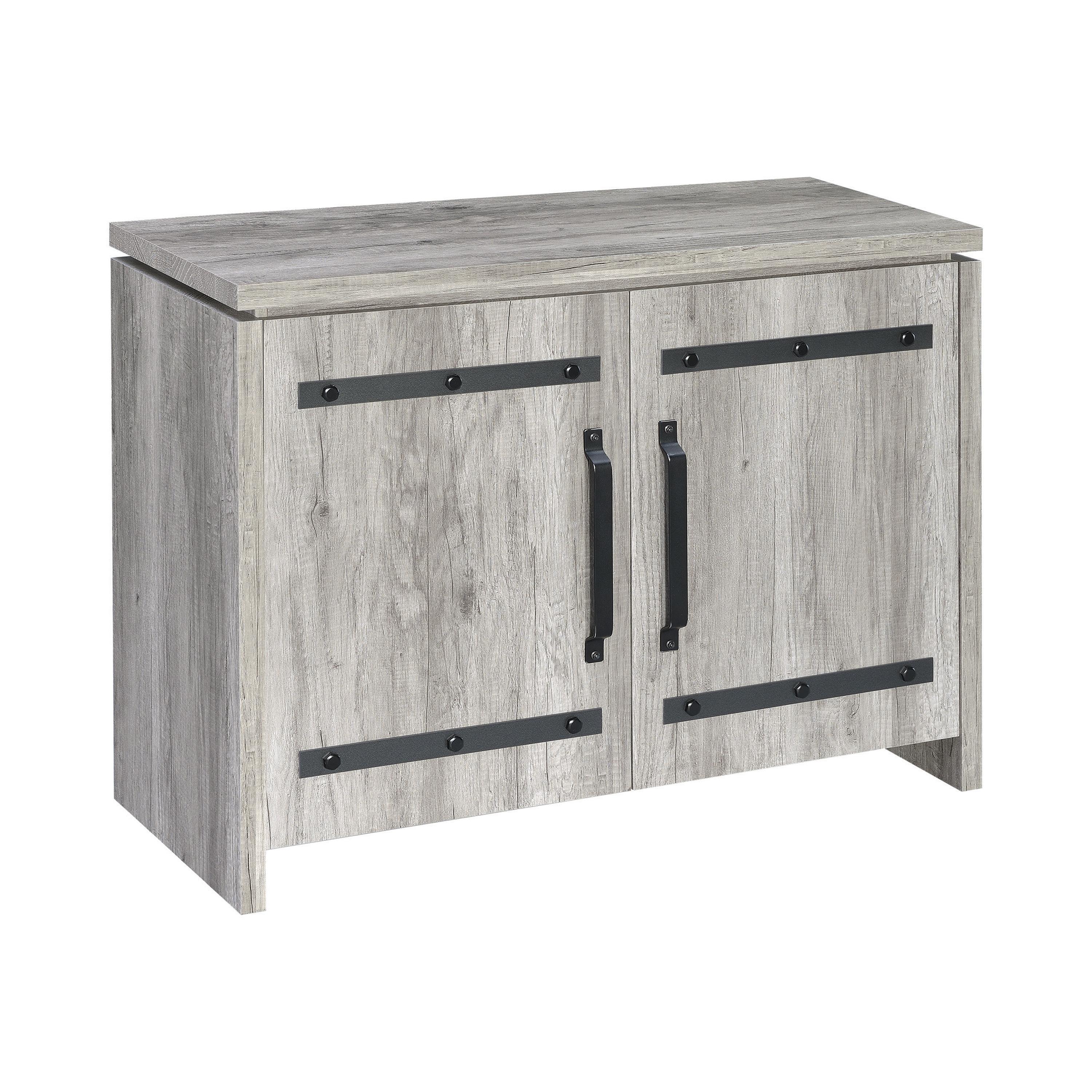 

    
Modern Gray Driftwood Finish Glass Accent Cabinet Coaster 950785
