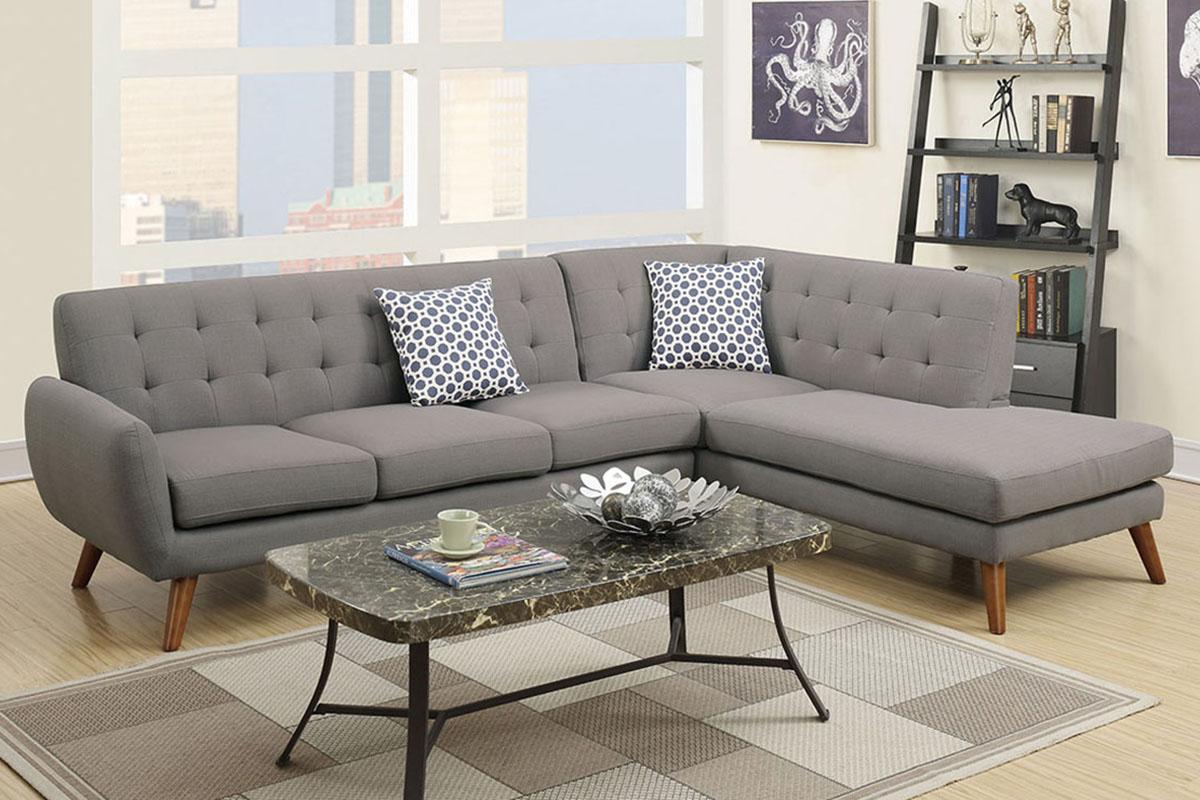 Contemporary, Modern 2-Pcs Sectional Sofa F6953 F6953 in Gray Fabric