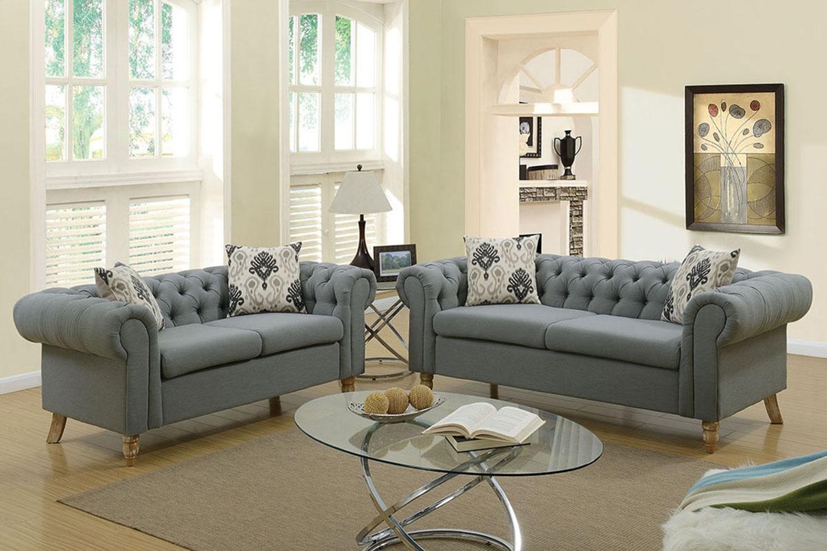 

    
Gray Fabric Sofa Loveseat Set 2 Pcs F6964 Poundex Contemporary Modern

