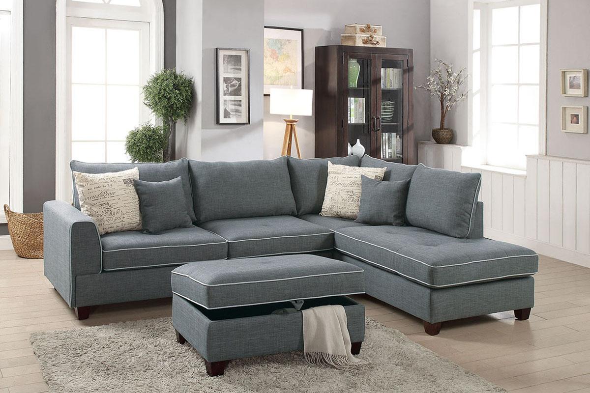 

    
Modern Steel Gray Fabric 3-Pcs Sectional Sofa Set F6542 Poundex
