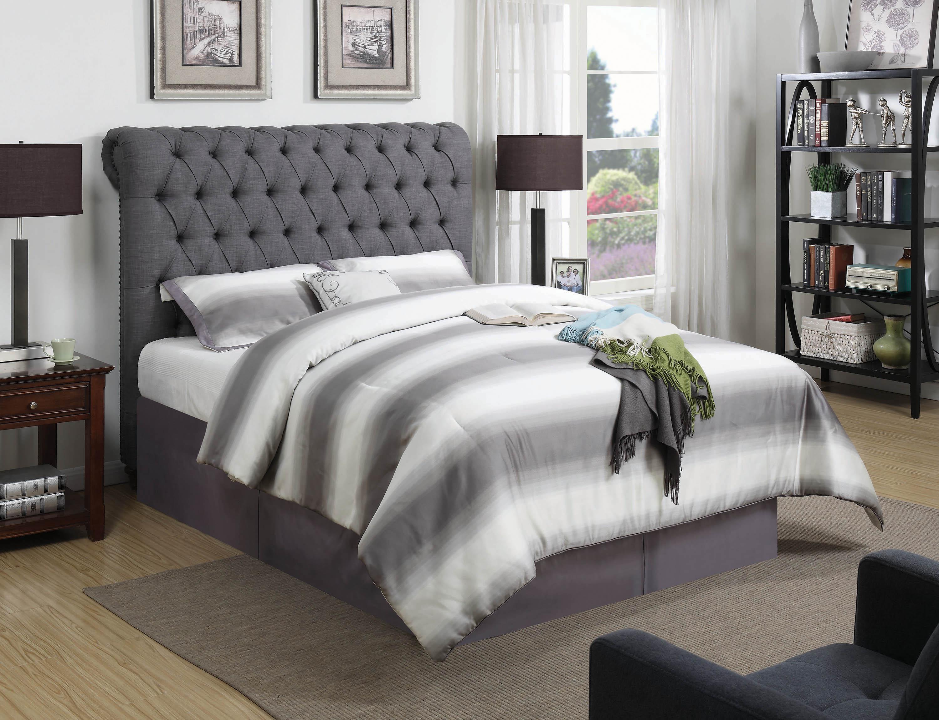 

    
Modern Gray Fabric Upholstery E king bed Devon by Coaster
