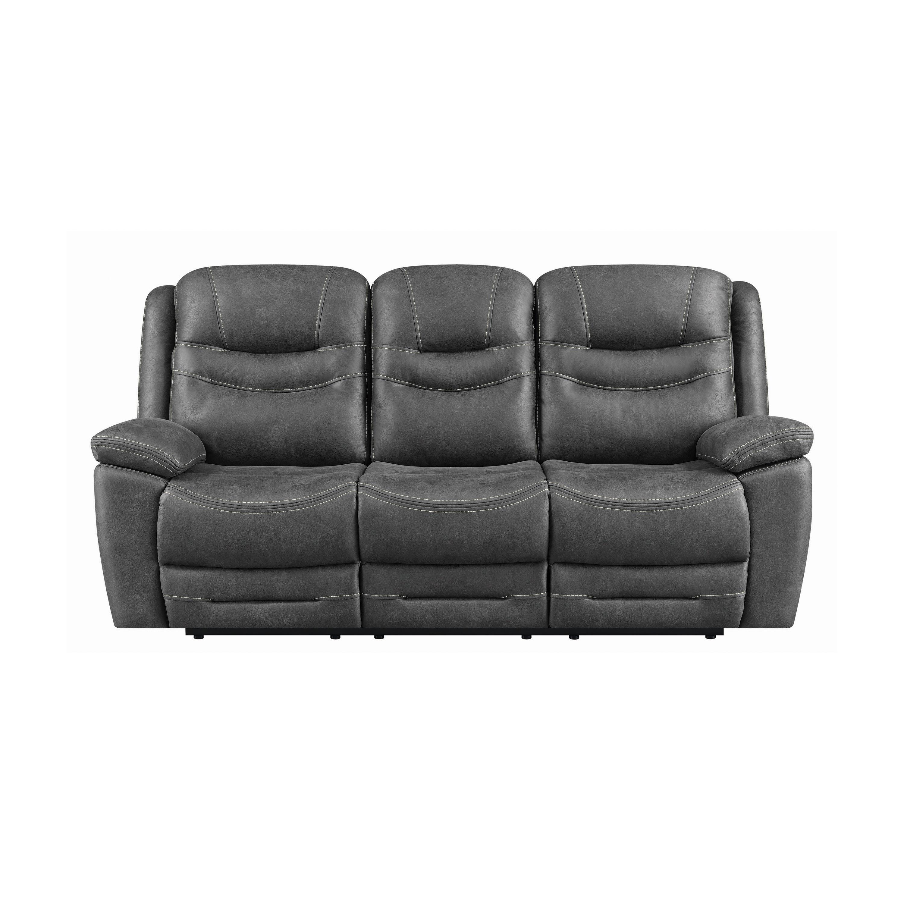 

    
Modern Dark Gray Faux Suede Power Reclining Sofa Coaster 603341PP Hemer
