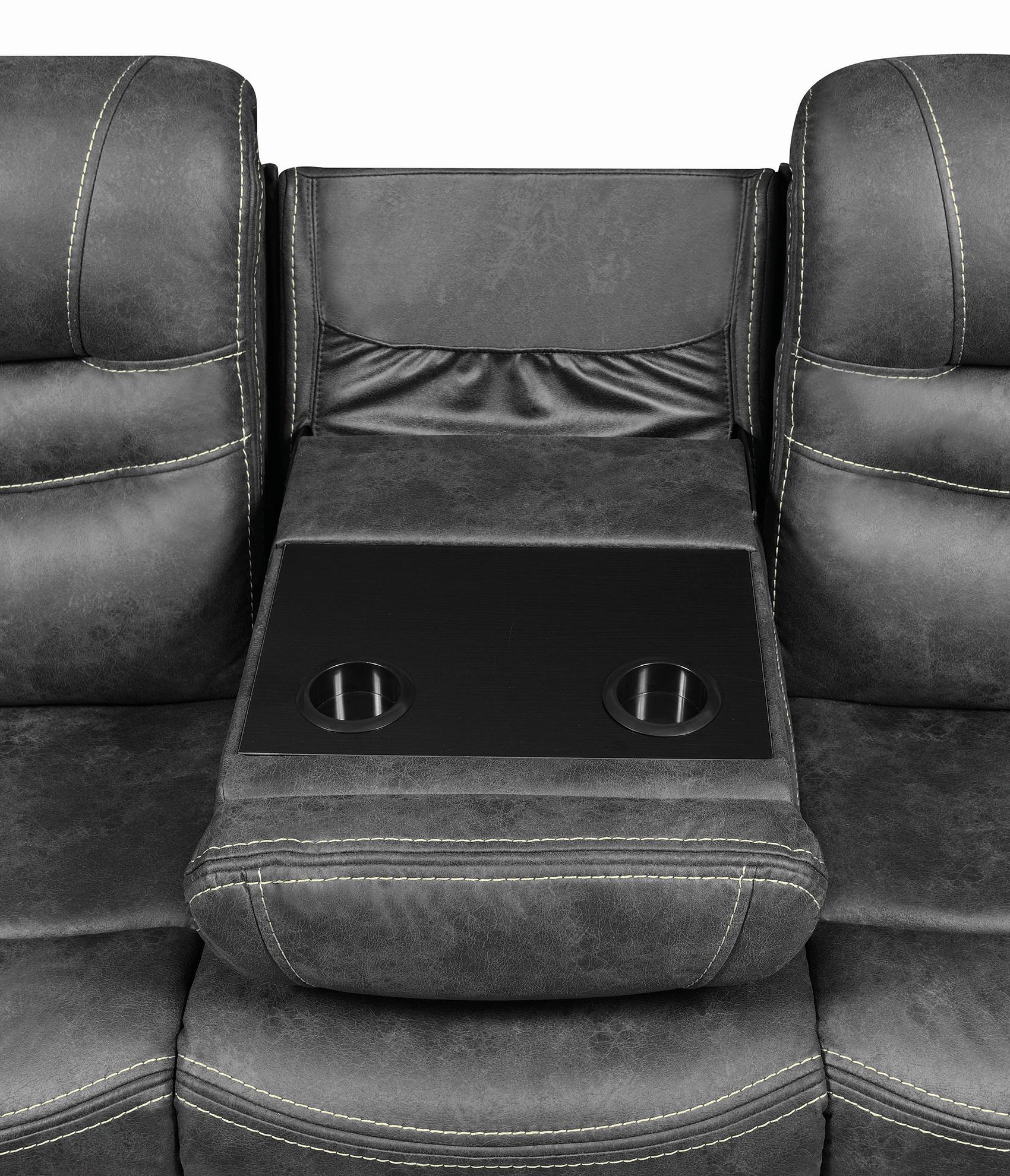 

                    
Buy Modern Dark Gray Faux Suede Power Reclining Sofa Coaster 603341PP Hemer
