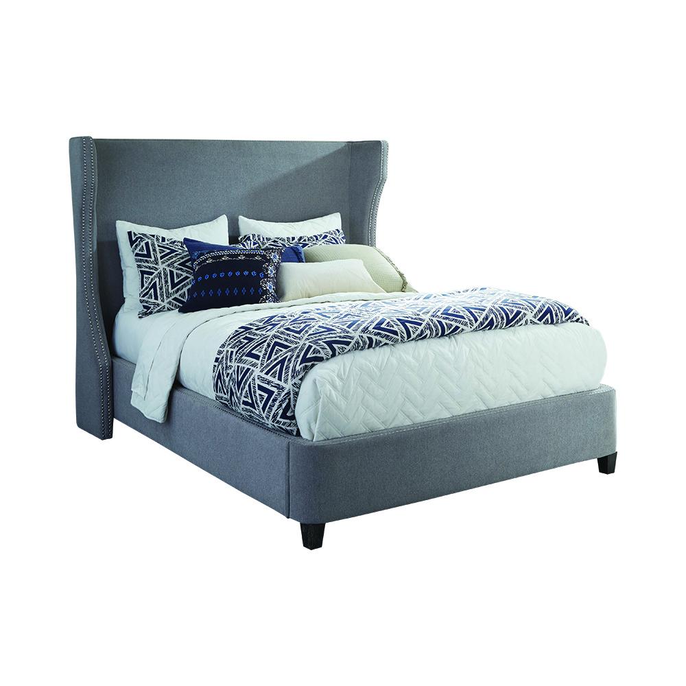 Modern Platform Bed Langevin 301165Q in Gray Fabric