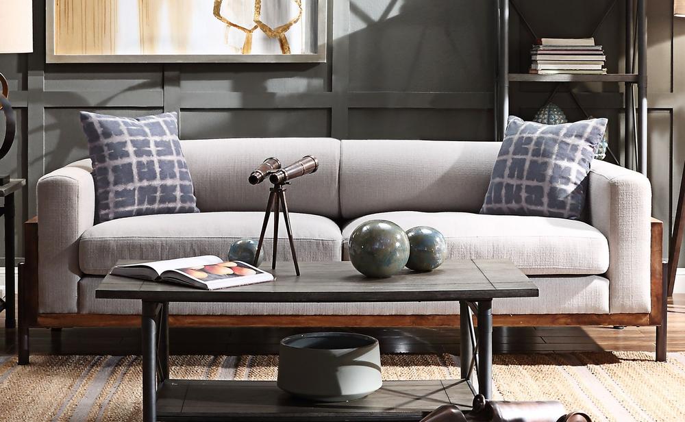 

    
 Order  Modern Gray Fabric & Walnut Fabric Sofa + Loveseat Acme Pelton 54890
