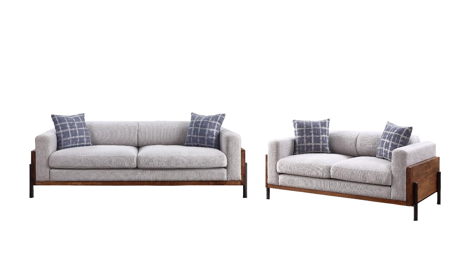 Modern Sofa and Loveseat Set Pelton 54890-2pcs in Light Gray Fabric