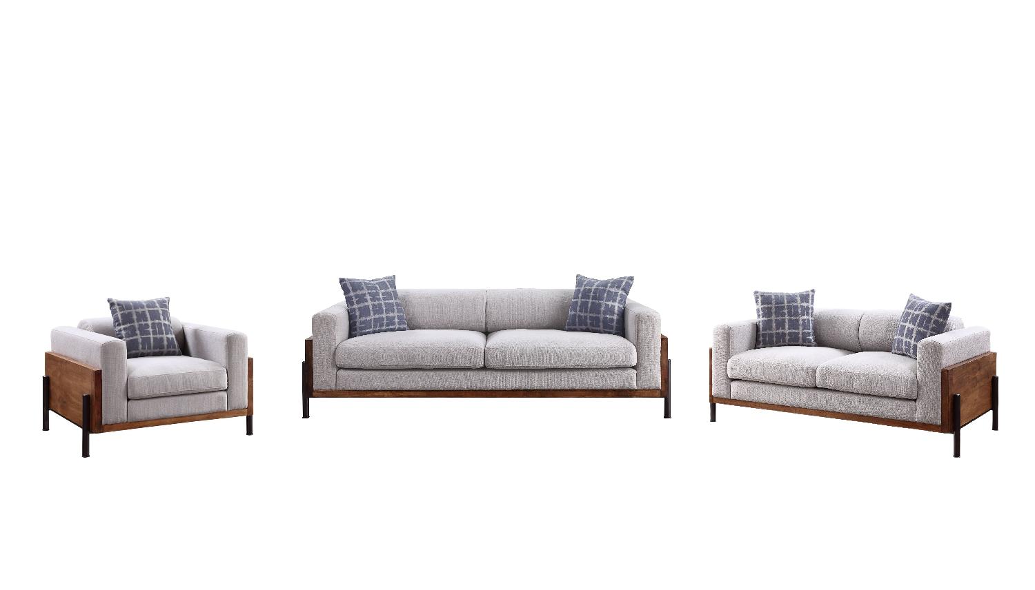 Modern Sofa Loveseat and Chair Set Pelton 54890-3pcs in Light Gray Fabric
