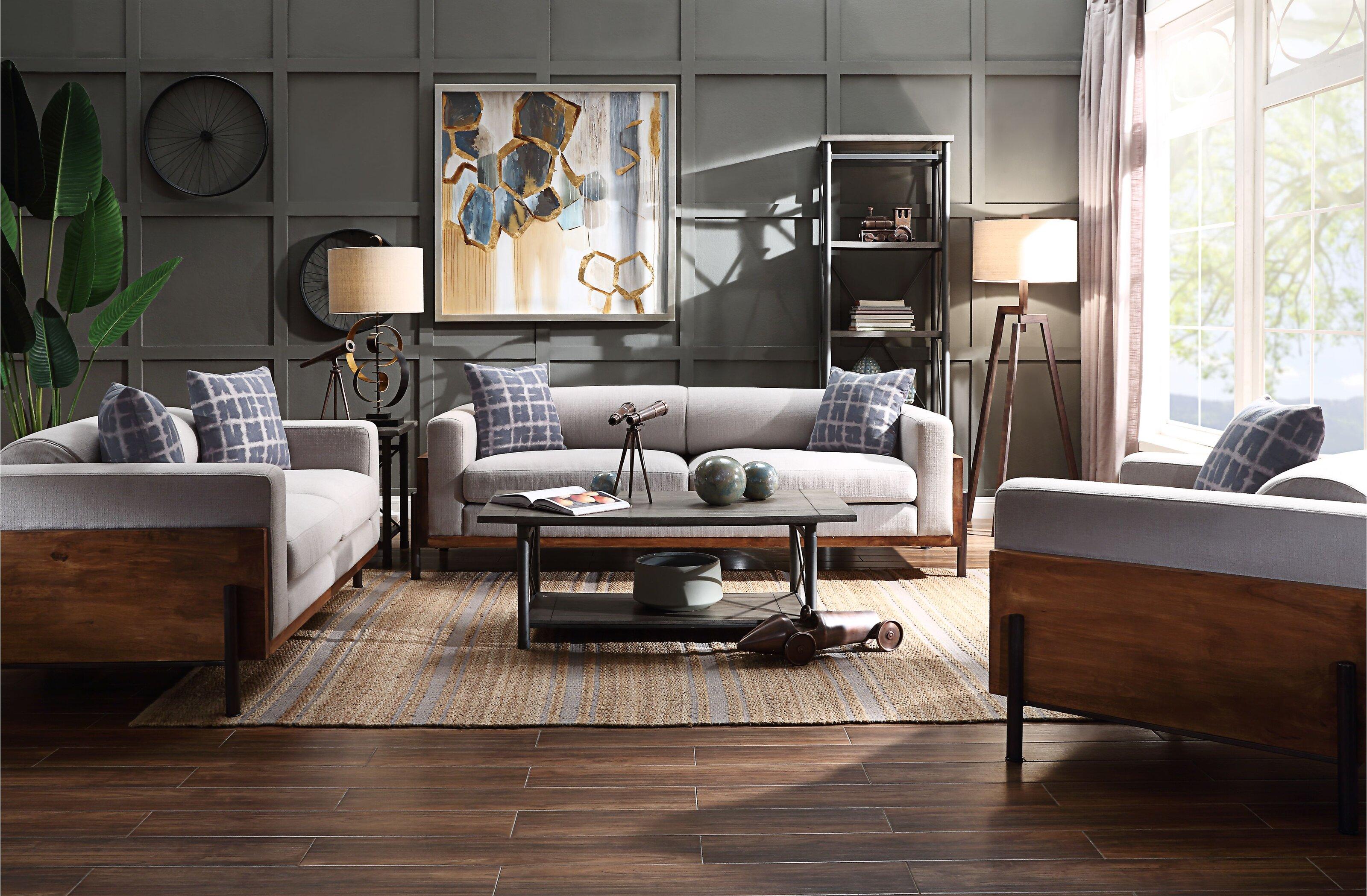 

    
Modern Gray Fabric & Walnut Fabric Sofa + Loveseat + Chair Acme Pelton 54890-3pcs
