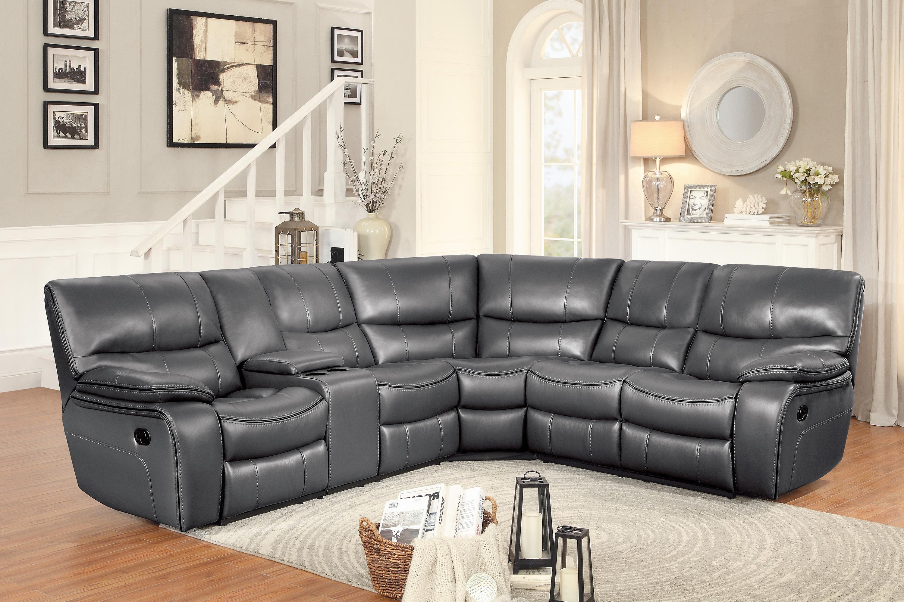 

    
Modern Gray Faux Leather 3-Piece Reclining Sectional Homelegance 8480GRY*3SC Pecos

