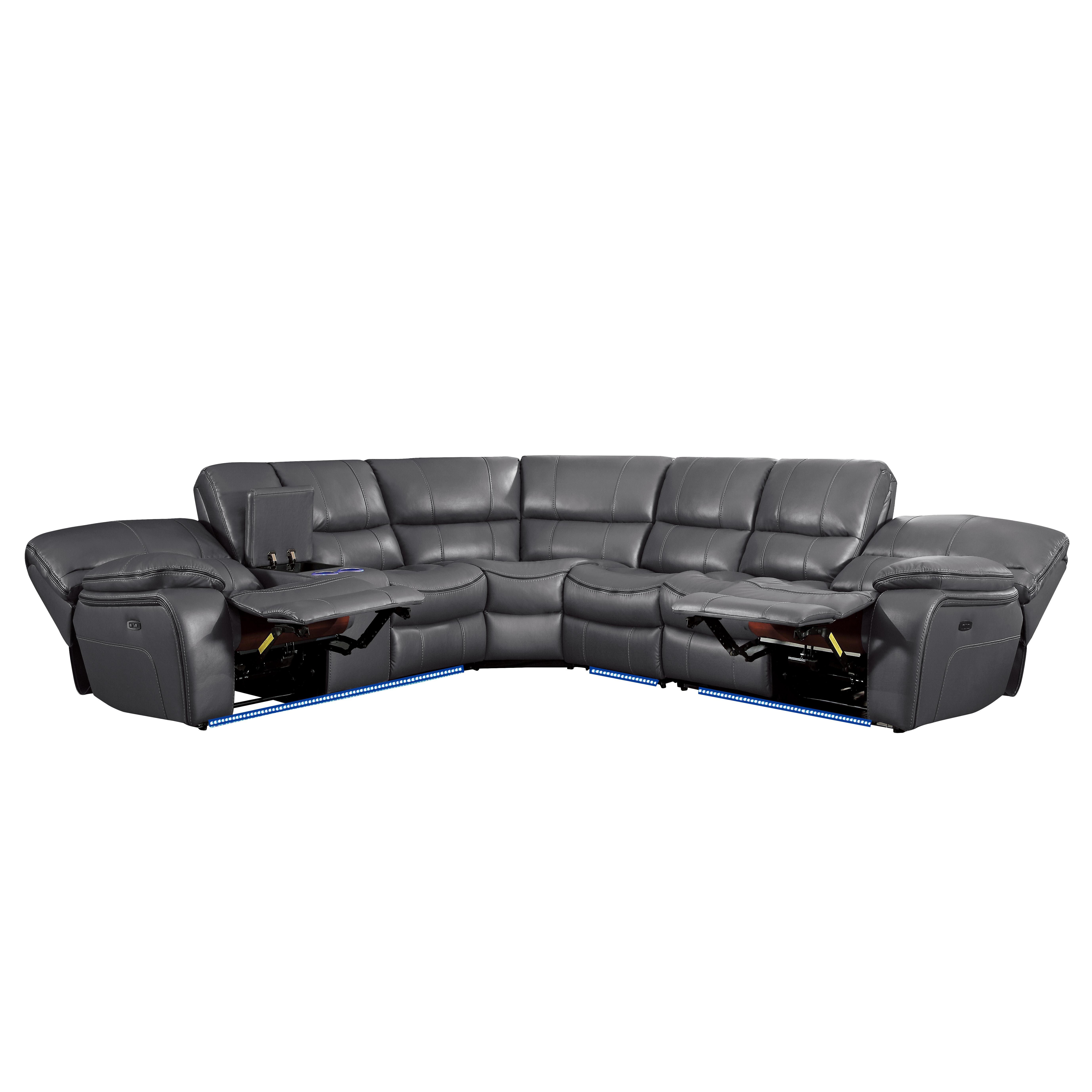 

    
Modern Gray Faux Leather 4-Piece Power Reclining Sectional Homelegance 8480GRY*4SCPD Pecos
