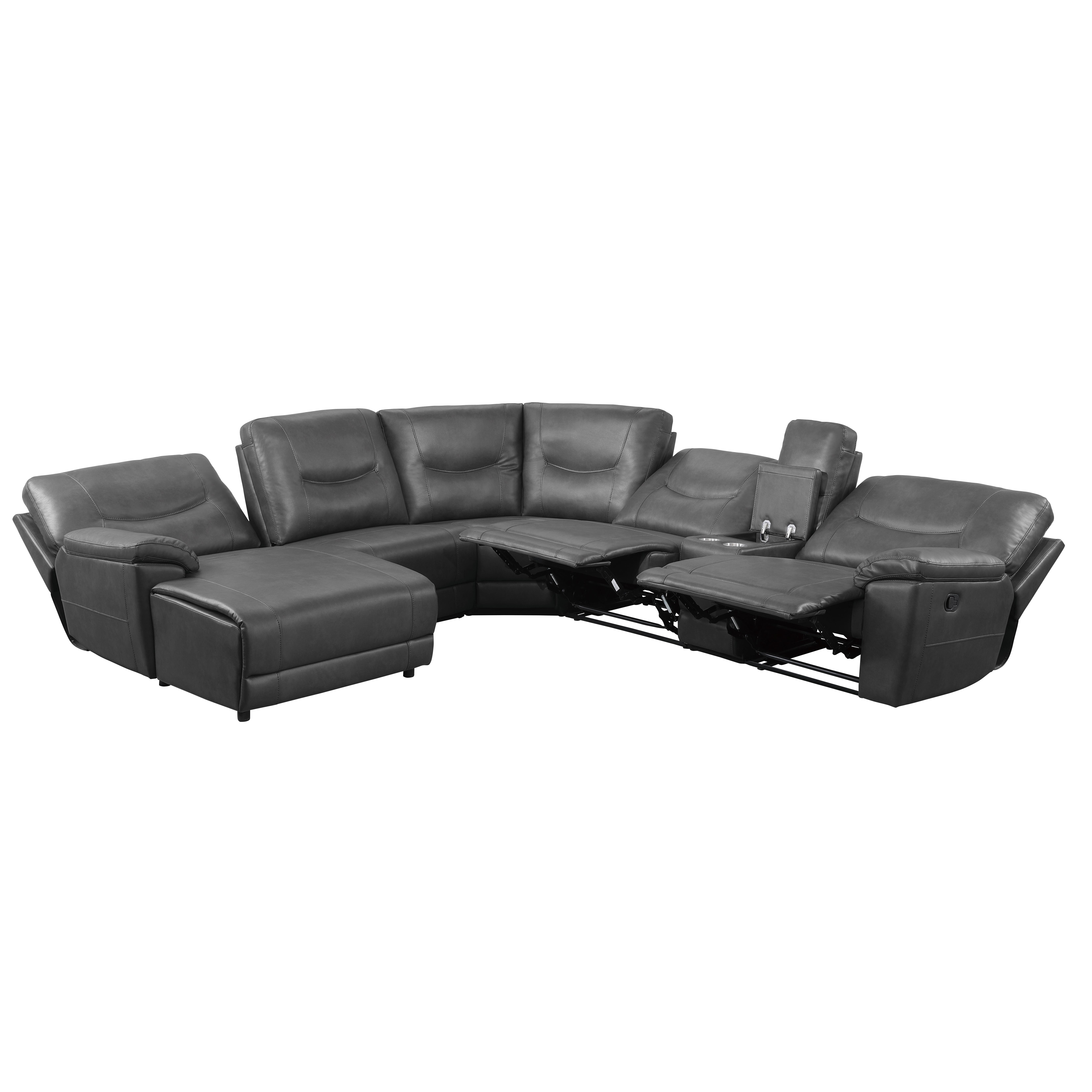 

    
Modern Gray Faux Leather 6-Piece LSF Reclining Sectional Homelegance 8490GRY Columbus
