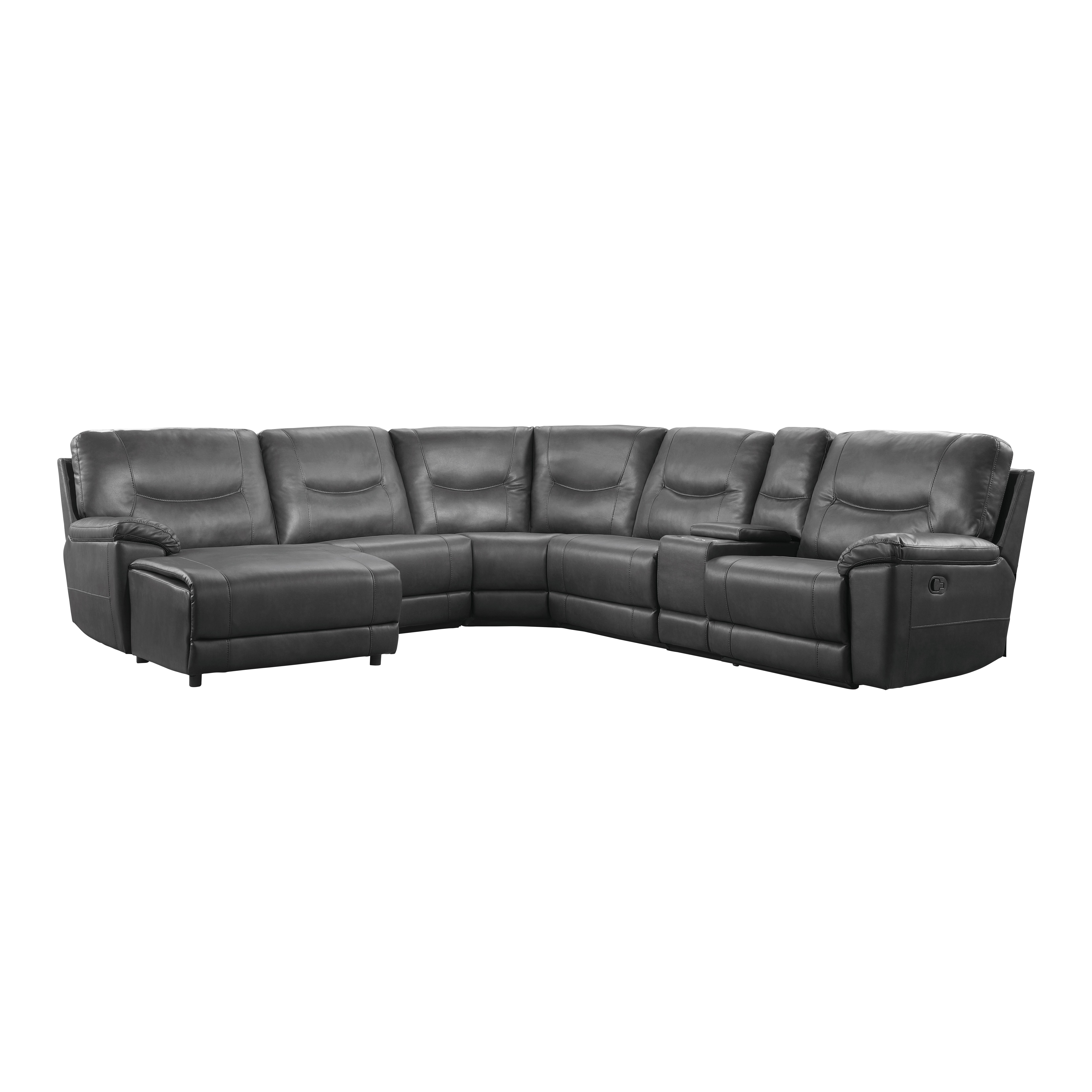 

    
Modern Gray Faux Leather 6-Piece LSF Reclining Sectional Homelegance 8490GRY Columbus
