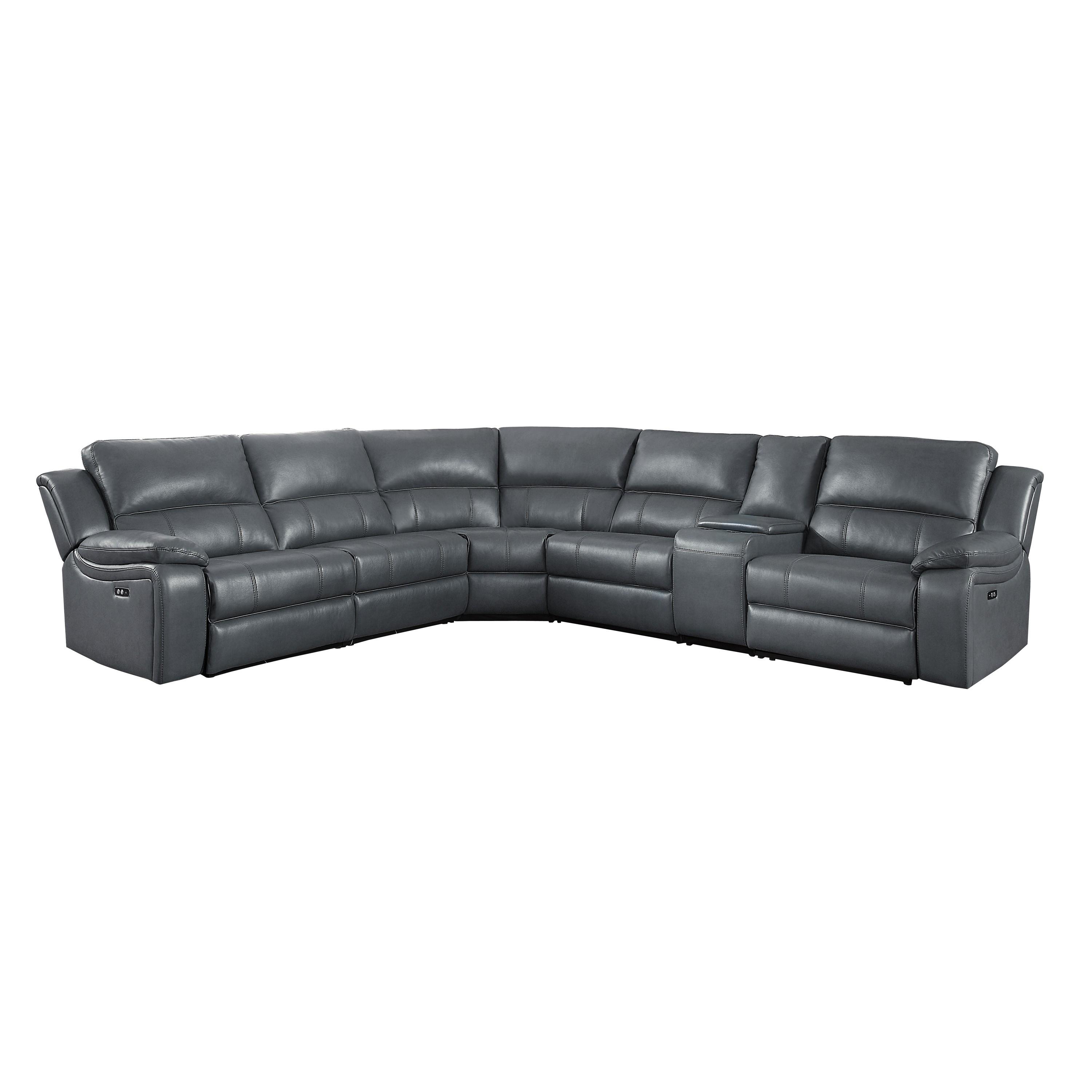 

    
Modern Gray Faux Leather 6-Piece Power Reclining Sectional Homelegance 8260GY*6PW Falun
