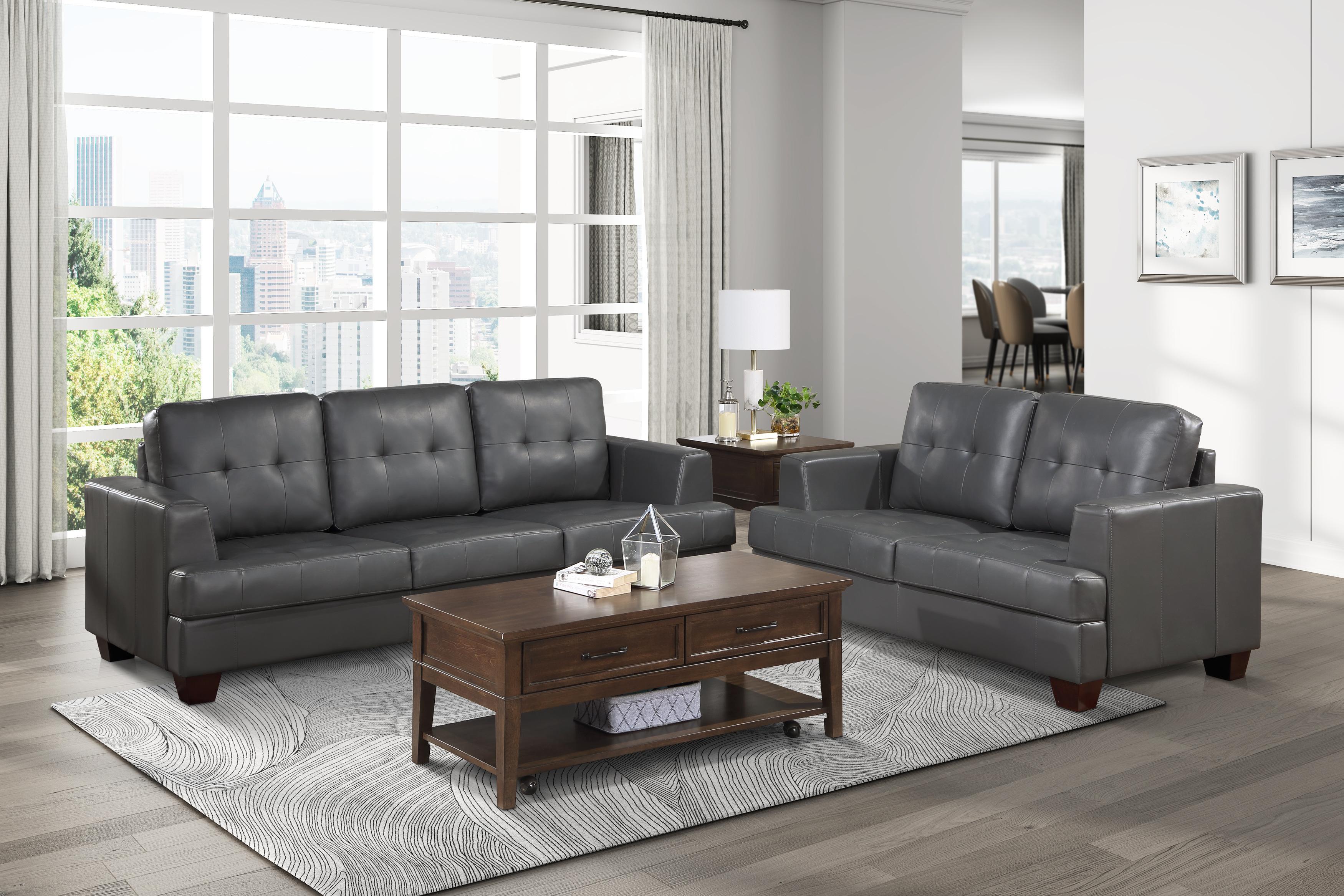 

    
Modern Gray Faux Leather Living Room Set 2pcs Homelegance 9309GY Hinsall
