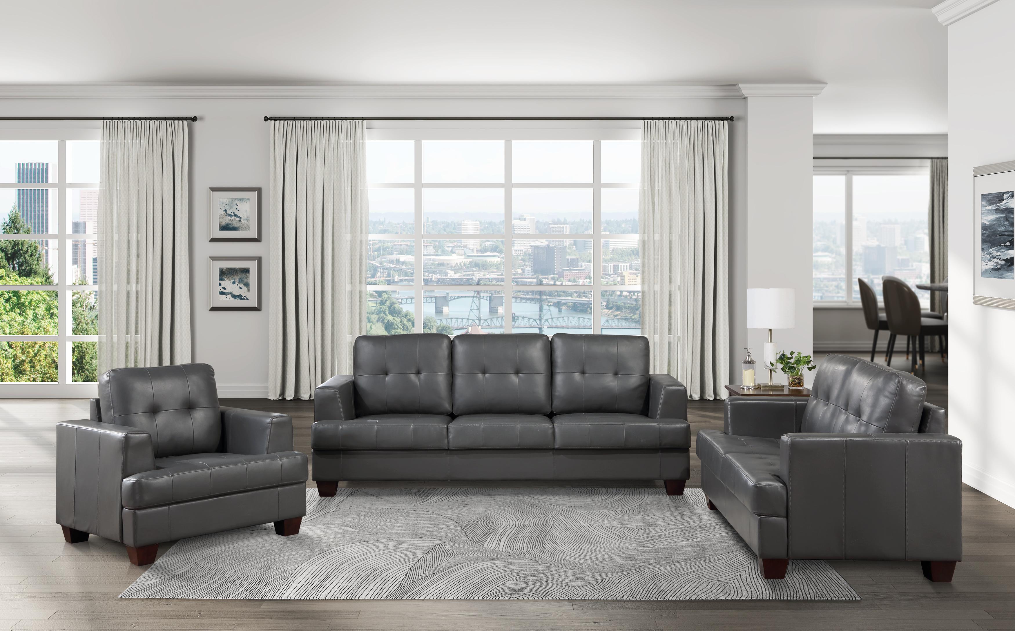 

    
Modern Gray Faux Leather Living Room Set 3pcs Homelegance 9309GY Hinsall
