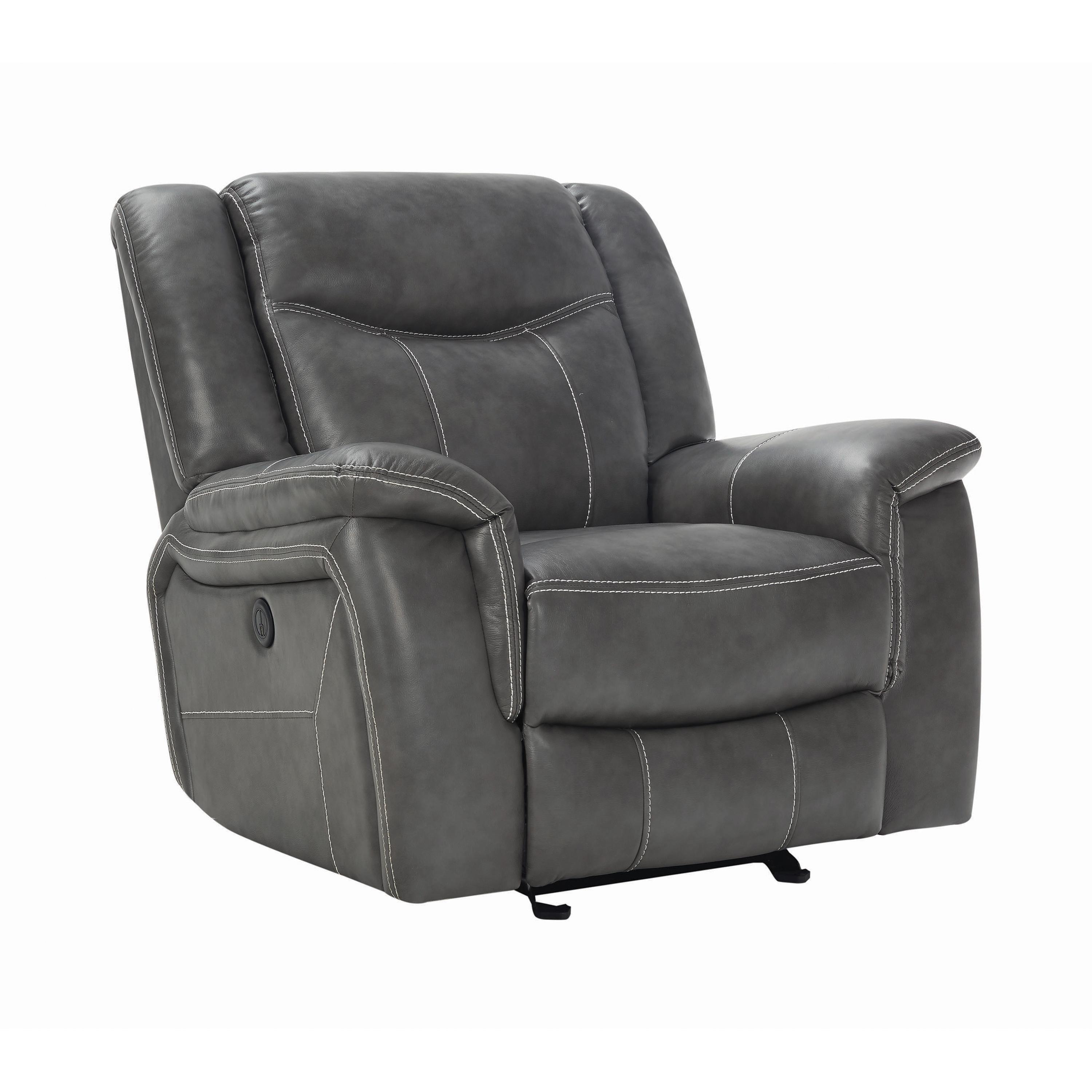 

    
 Shop  Modern Gray Faux Leather Motion Sofa Set 3pcs Coaster 650354-S3 Conrad
