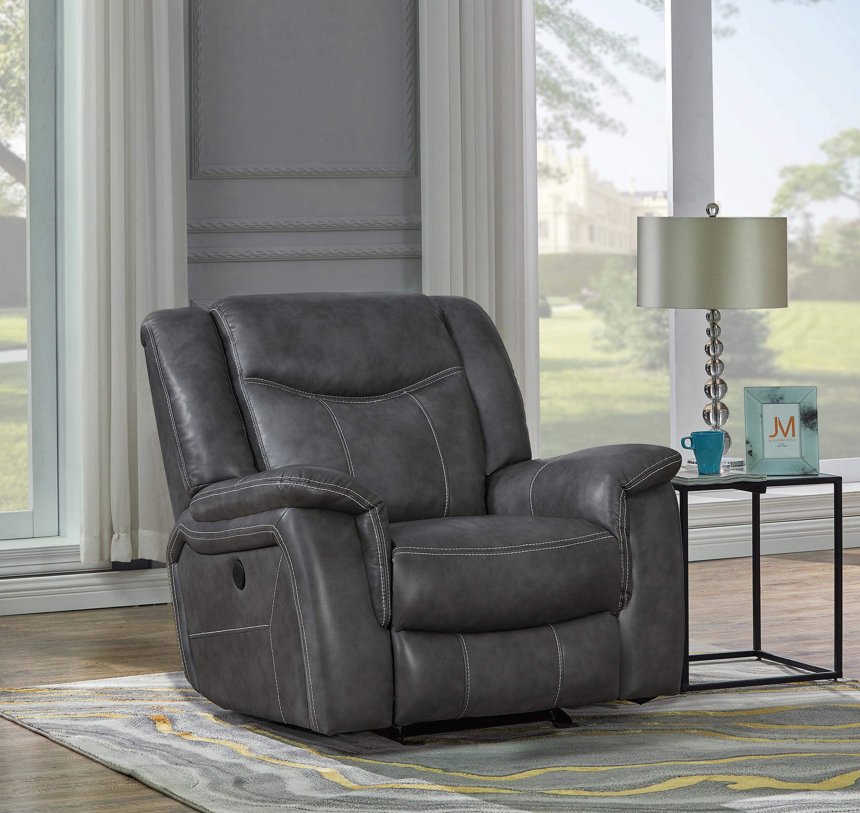 

    
 Order  Modern Gray Faux Leather Power Glider Recliner Coaster 650356P Conrad

