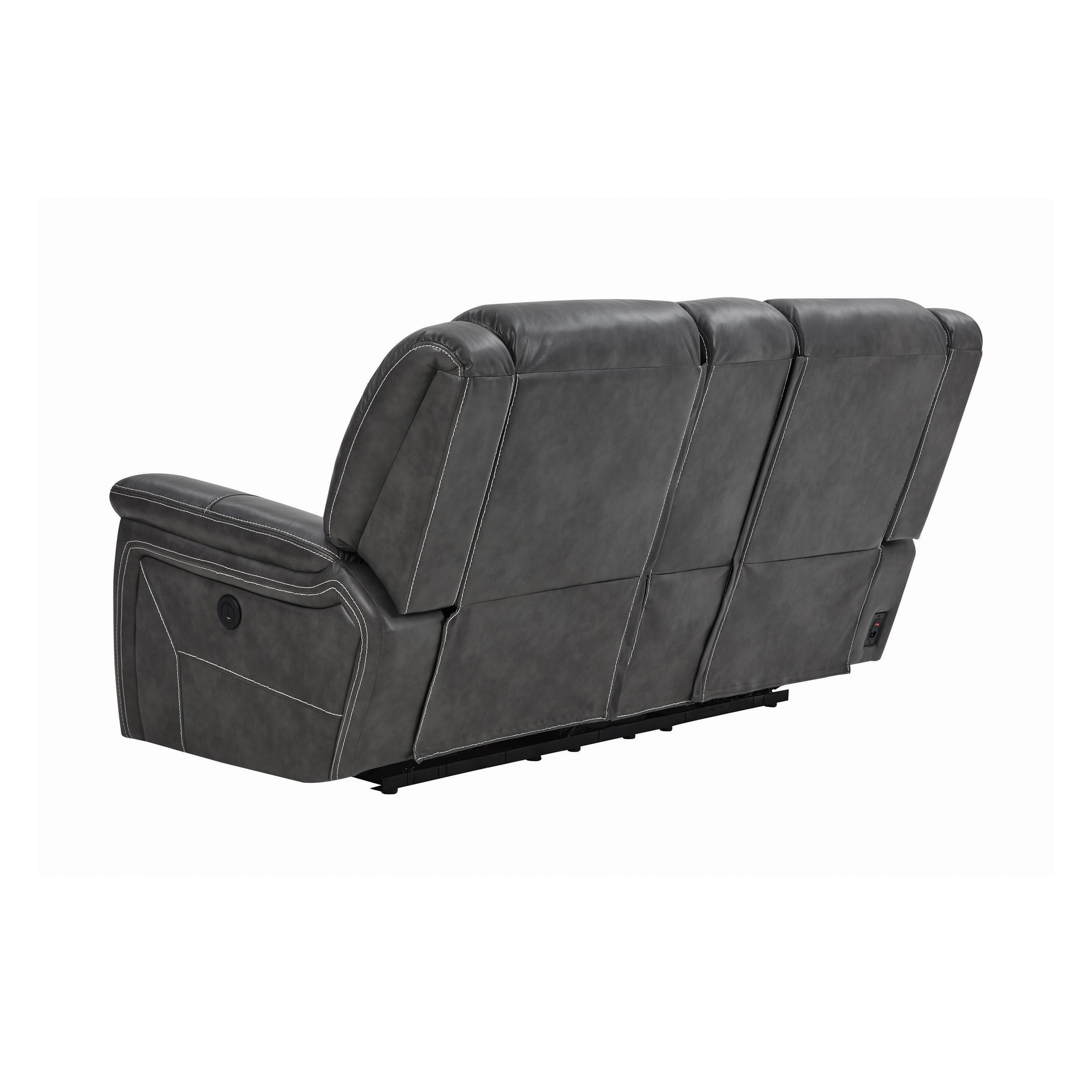 

    
 Shop  Modern Gray Faux Leather Power Sofa Set 2pcs Coaster 650354P-S2 Conrad
