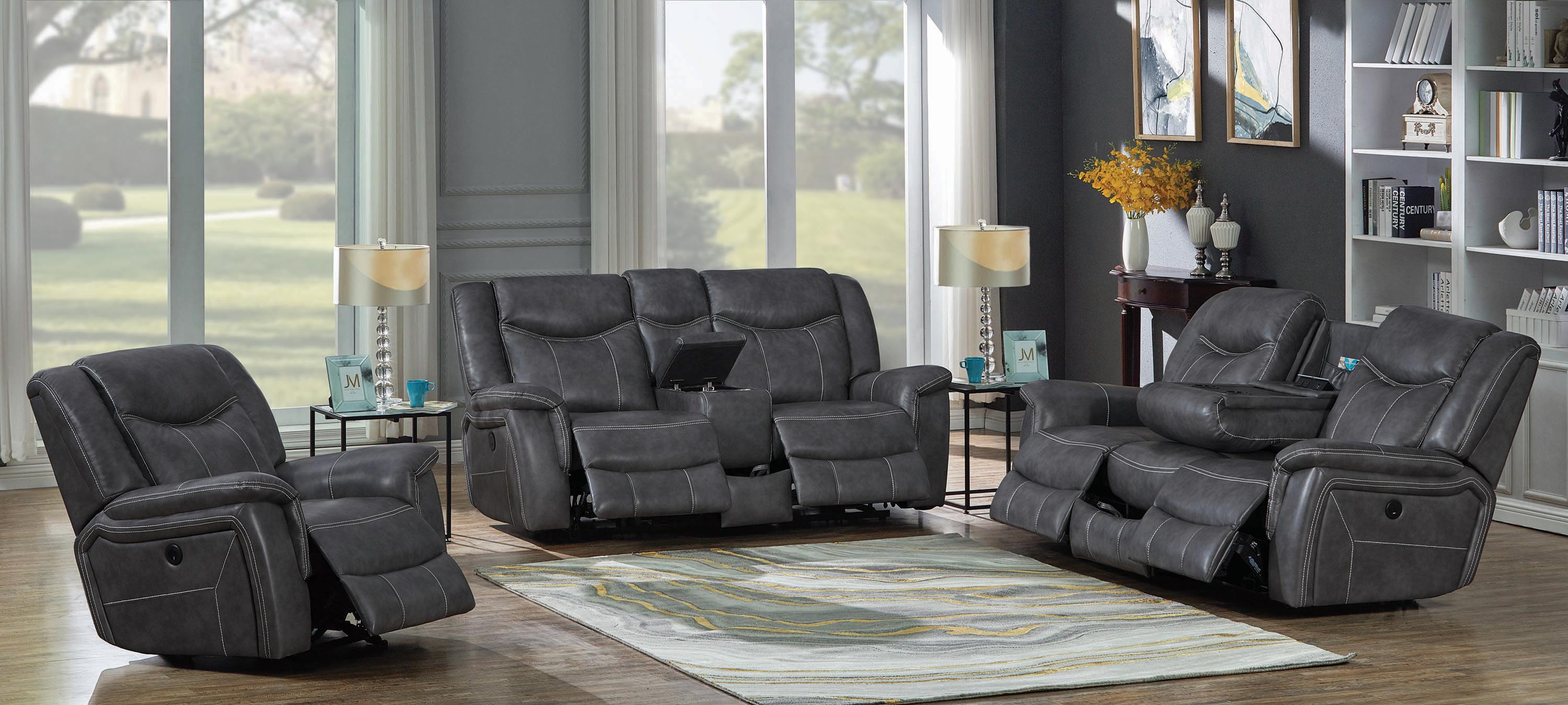 

    
Modern Gray Faux Leather Power Sofa Set 3pcs Coaster 650354P-S3 Conrad
