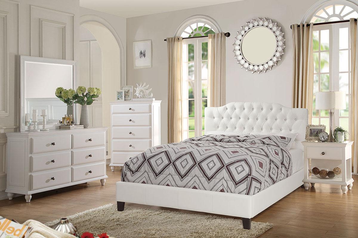 

    
Modern White Faux Leather Upholstered Eastern King Bed F9350 Poundex
