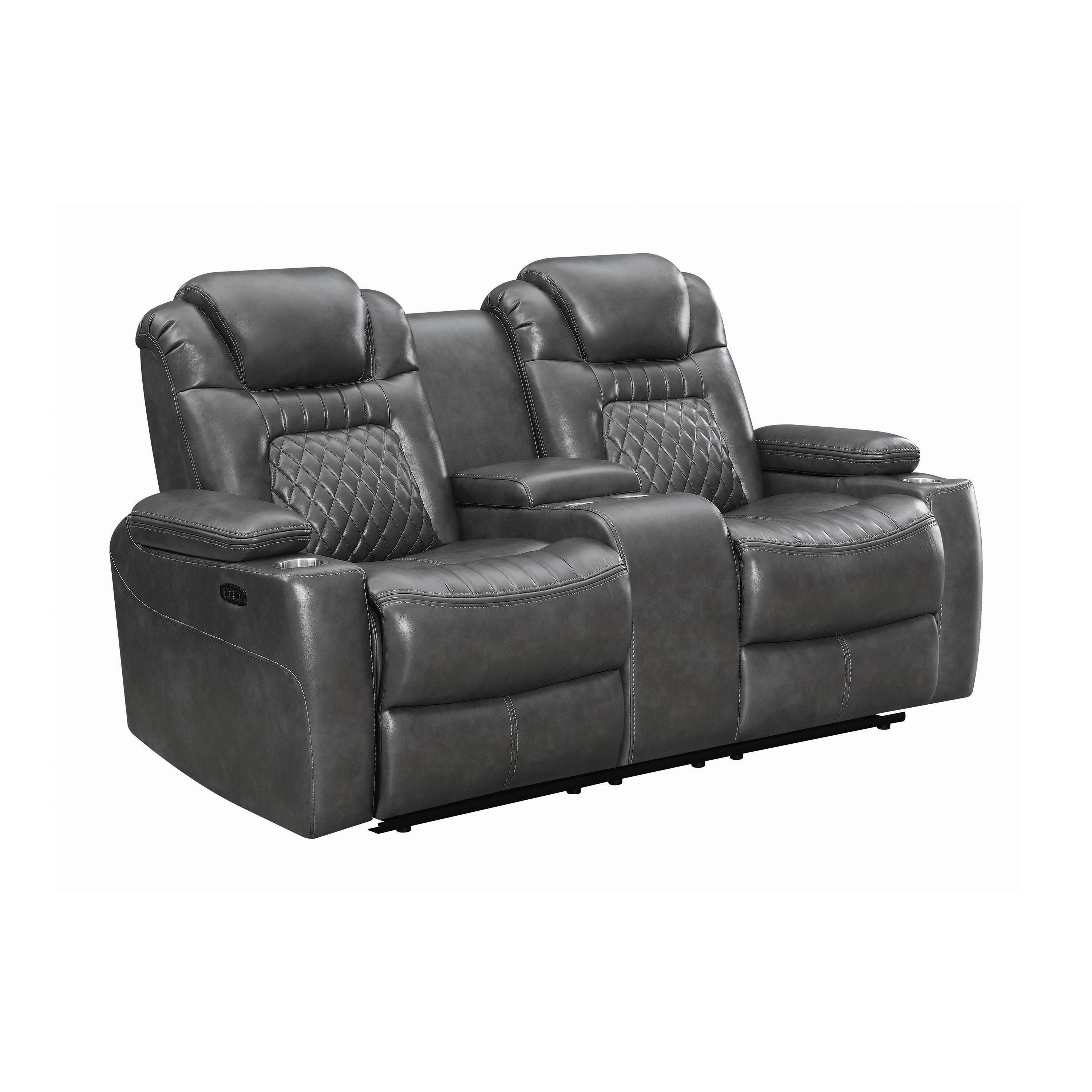 

    
Transitional Charcoal Coated Microfiber Power Loveseat Coaster 603415PP Korbach
