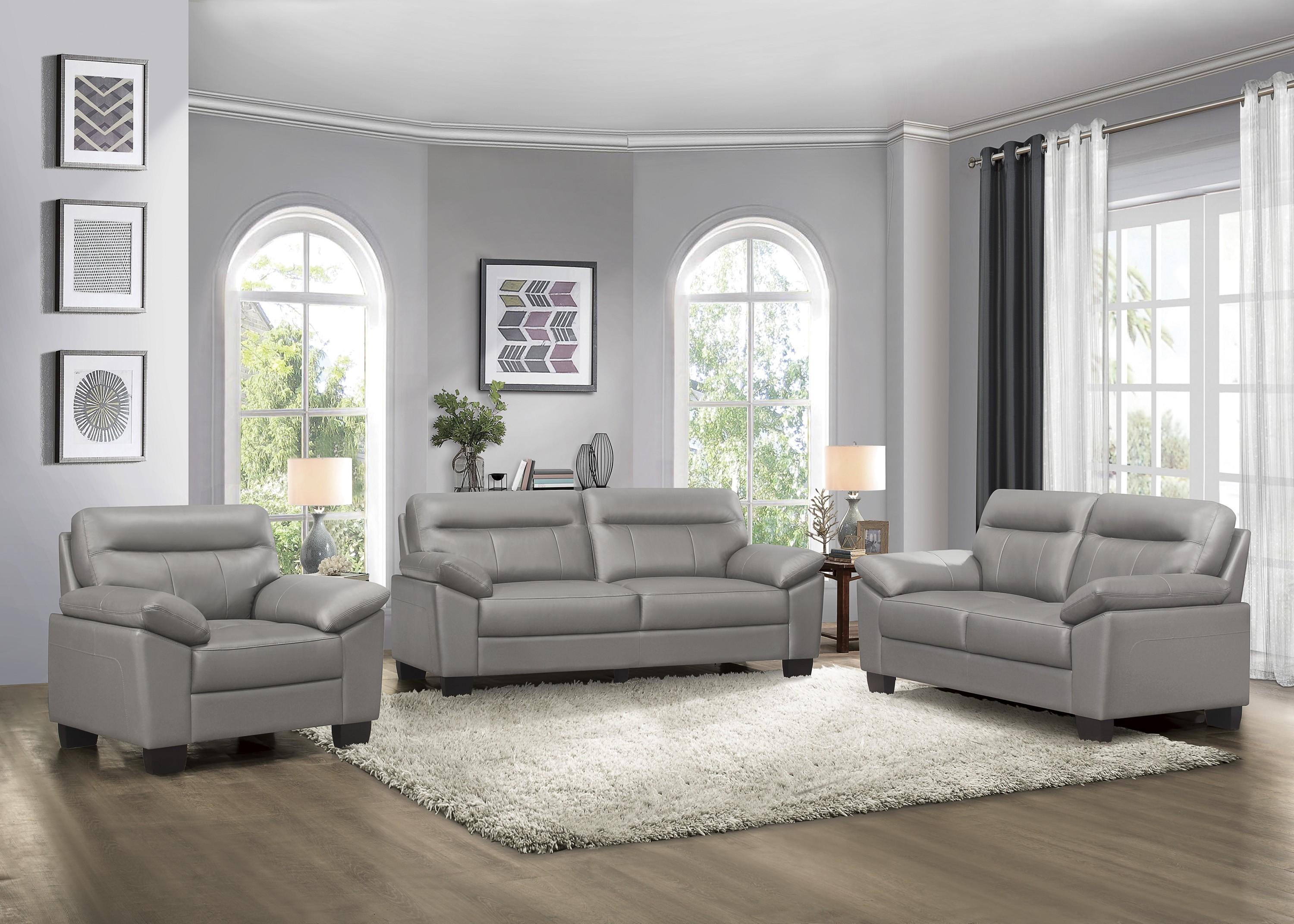Modern Living Room Set 9537GRY-3PC Denizen 9537GRY-3PC in Gray Leather