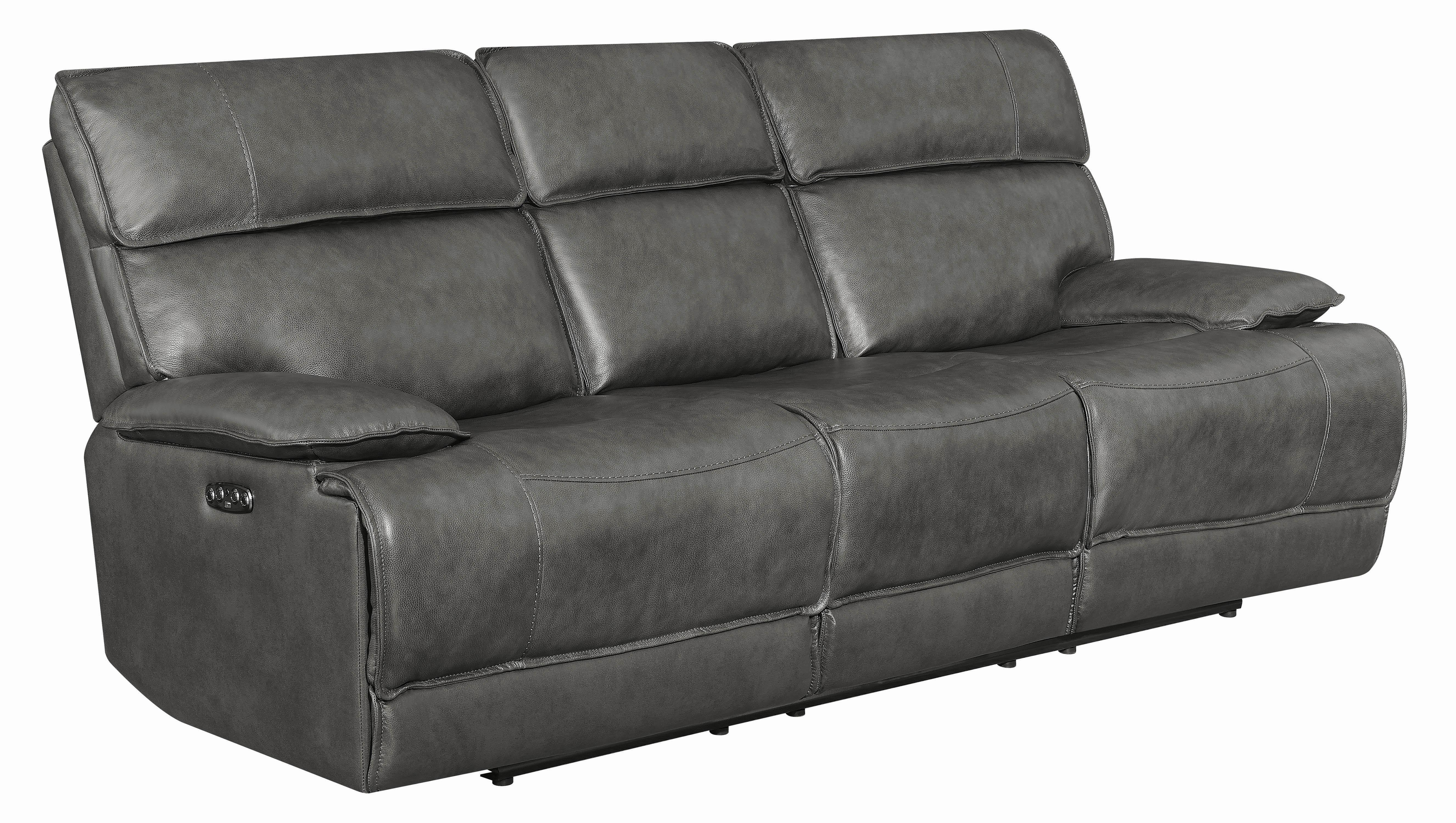 

    
Modern Gray Leather Upholstery Bt power2 sofa Stanford by Coaster
