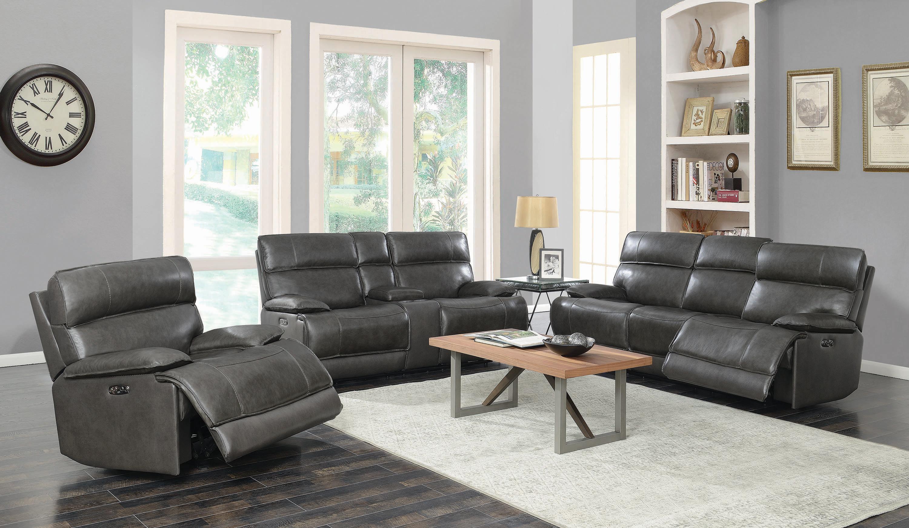 

    
650221PPB Modern Gray Leather Upholstery Bt power2 sofa Stanford by Coaster
