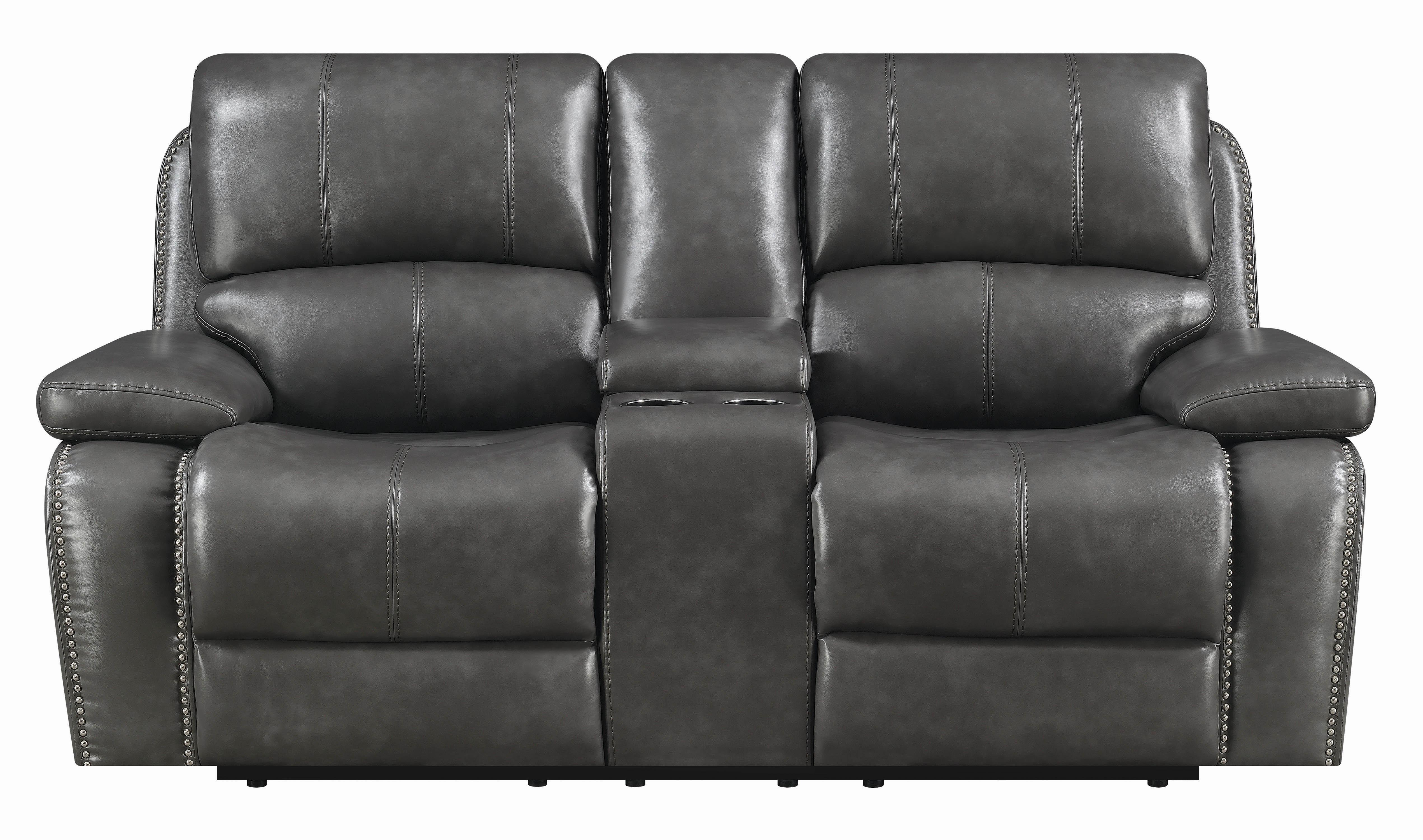 

        
021032440282Modern Gray Leather Upholstery Motion loveseat Ravenna by Coaster
