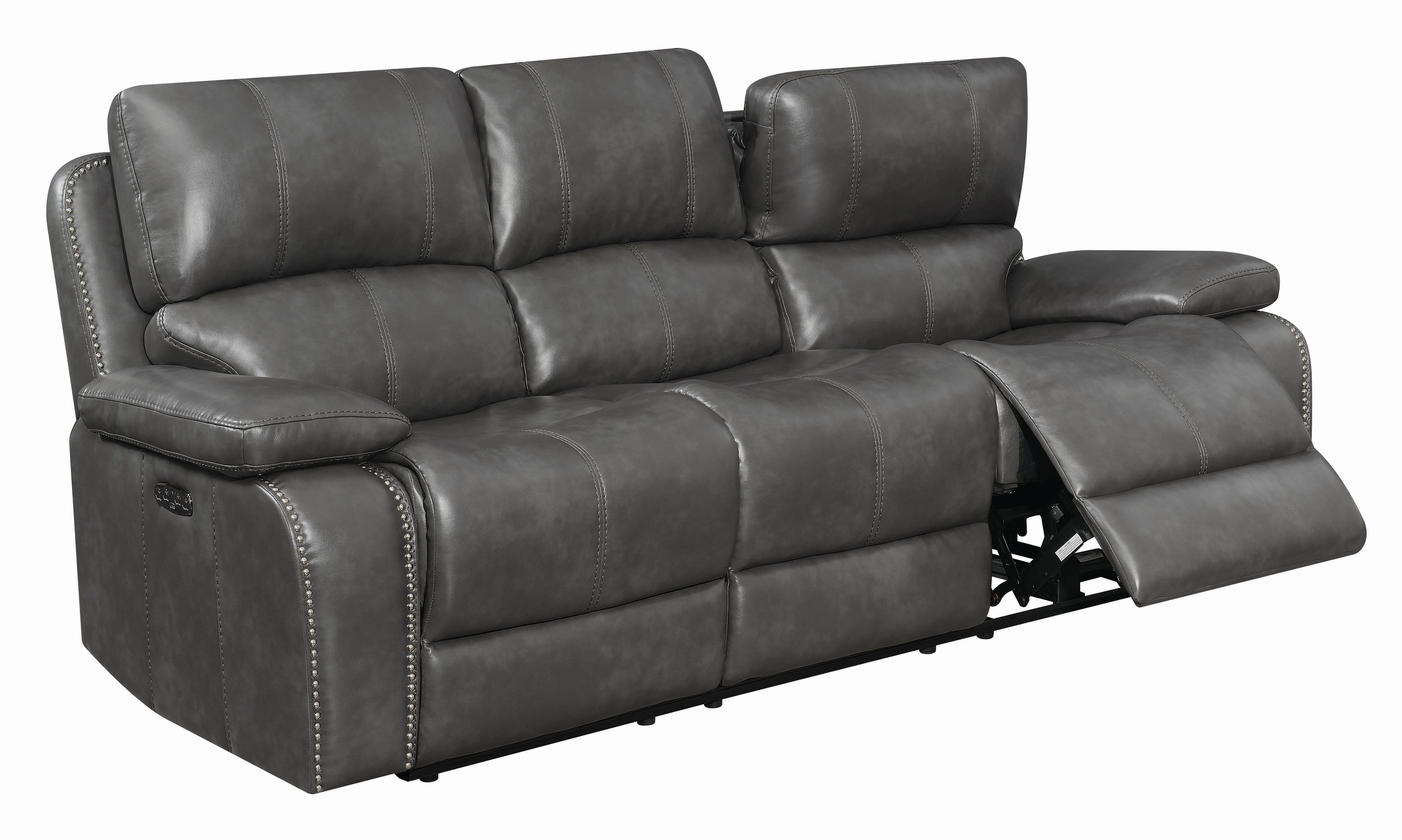 

    
Modern Gray Leather Upholstery Motion sofa Ravenna by Coaster
