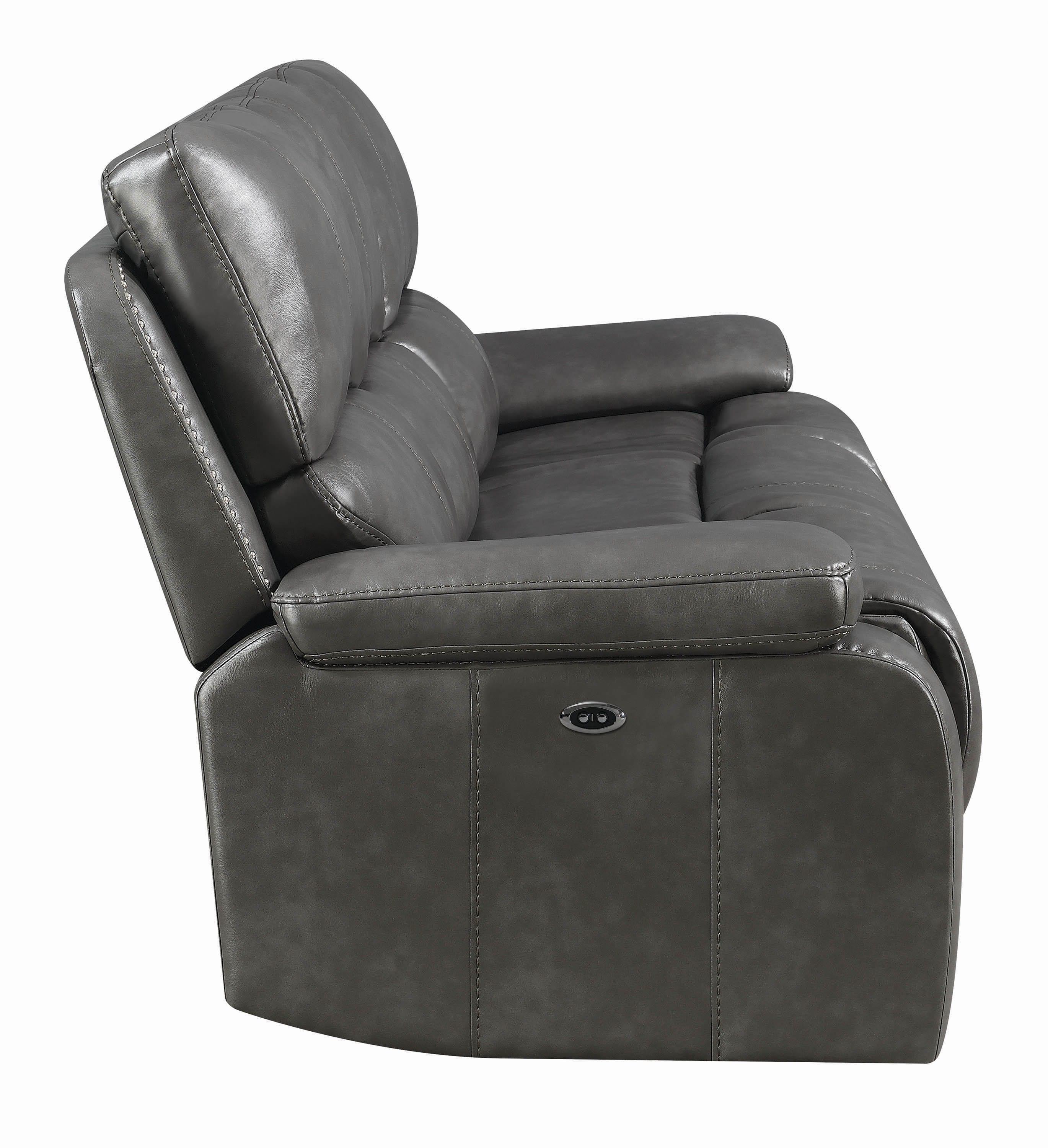 

    
 Shop  Modern Gray Leather Upholstery Motion sofa Ravenna by Coaster
