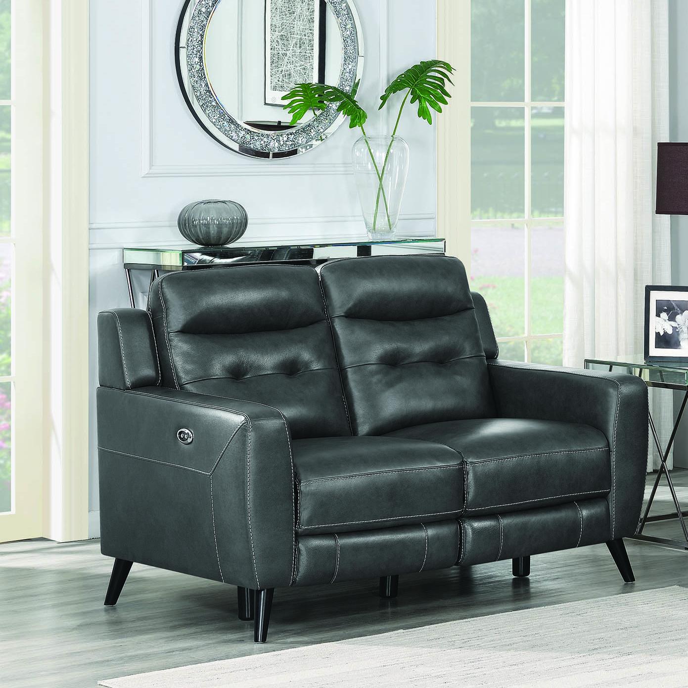 

    
603385P Modern Gray Leather Upholstery Power loveseat Lantana by Coaster
