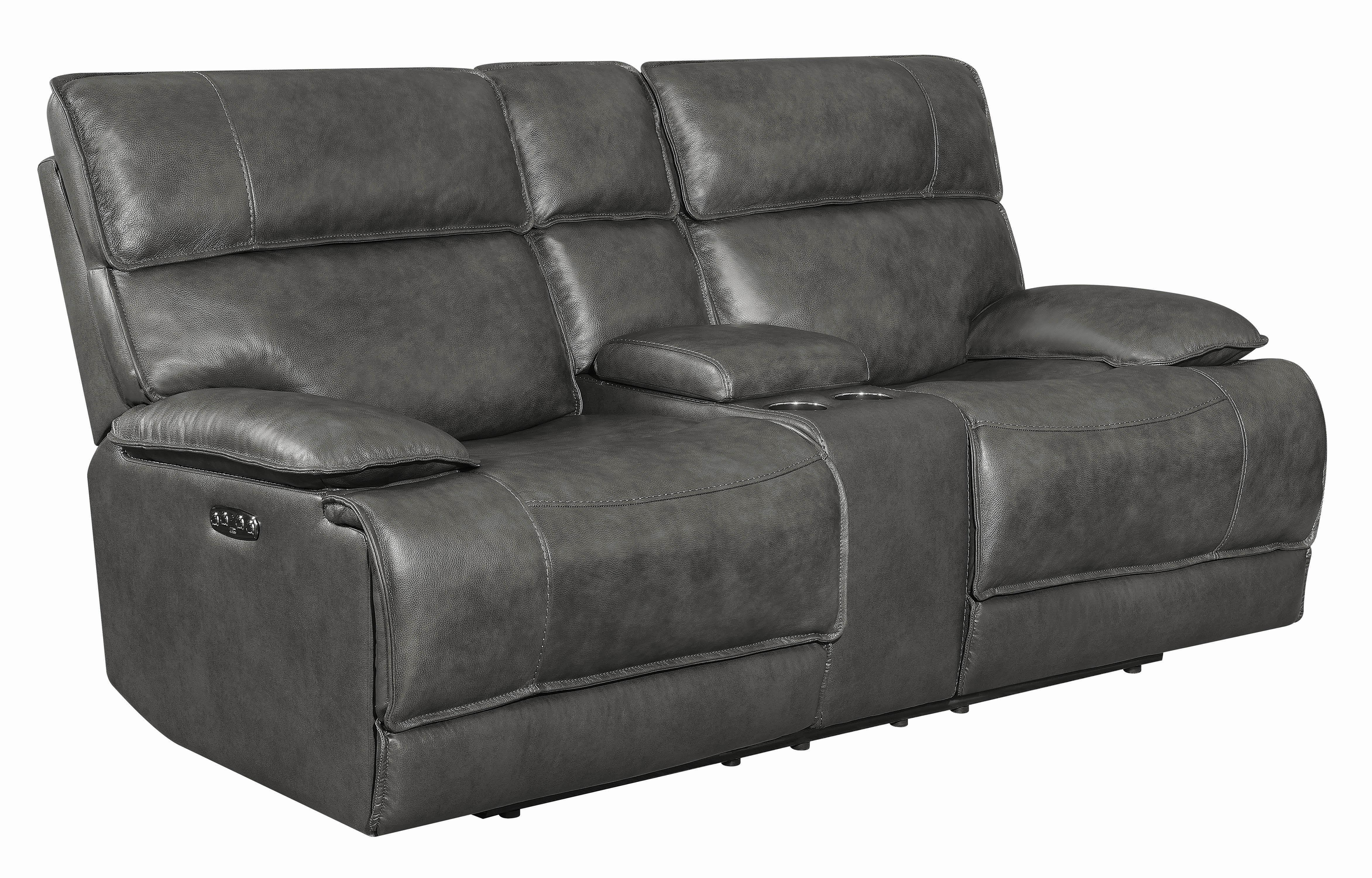 

    
Modern Gray Leather Upholstery Power loveseat Stanford by Coaster
