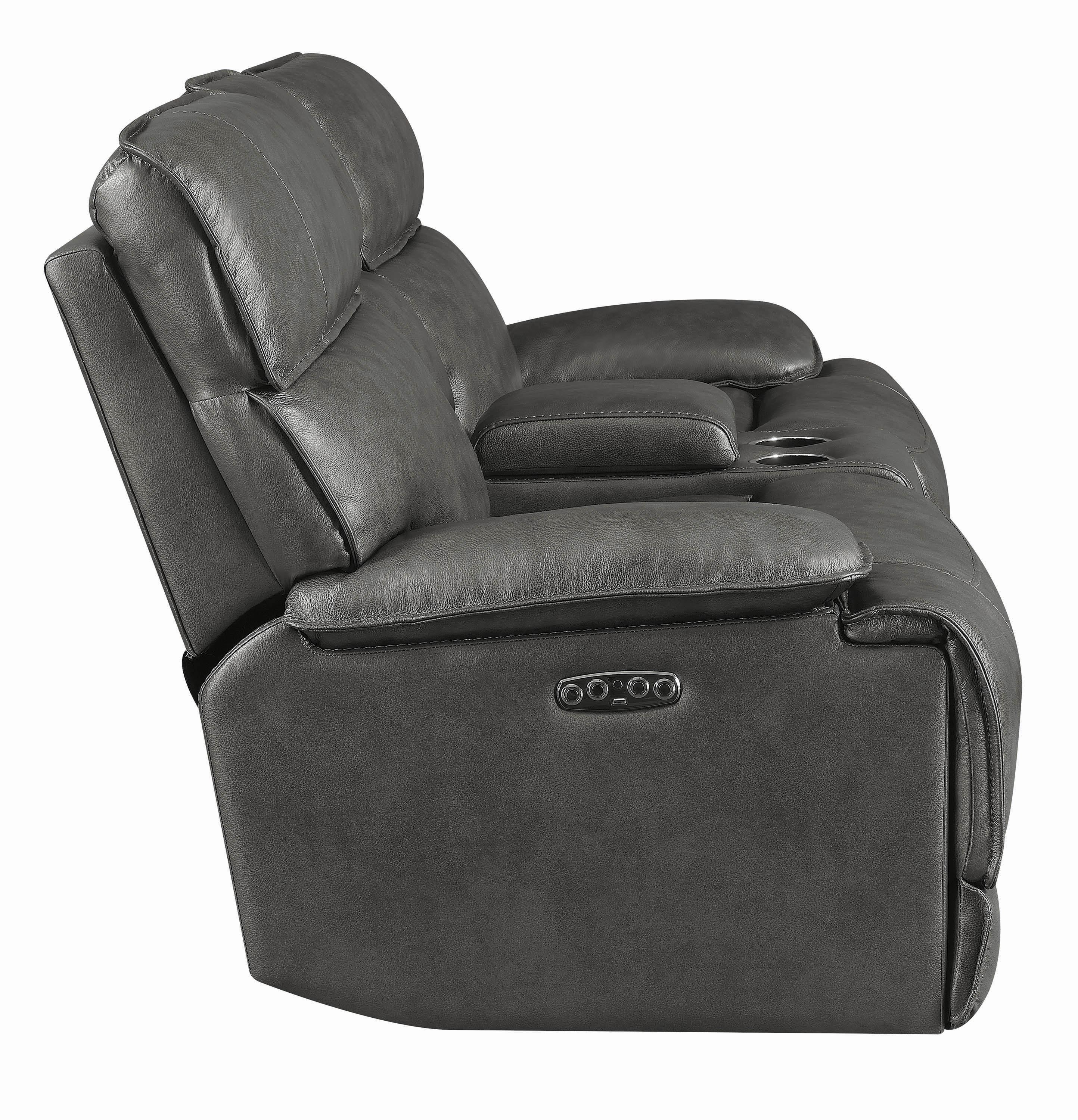 

    
 Shop  Modern Gray Leather Upholstery Power loveseat Stanford by Coaster
