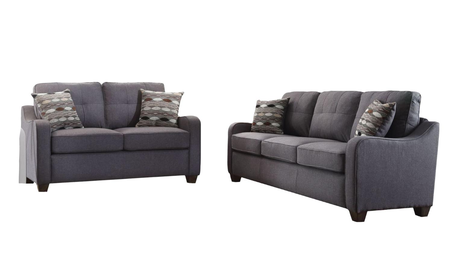Modern Sofa and Loveseat Cleavon II 53790-2pcs in Gray Linen