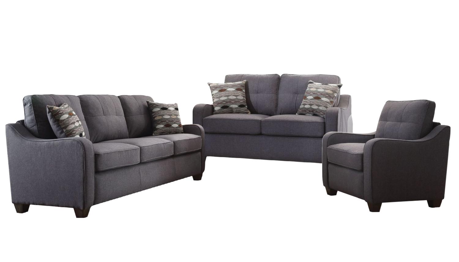 

    
Modern Gray Linen Sofa + Loveseat + Chair by Acme Cleavon II 53790-3pcs
