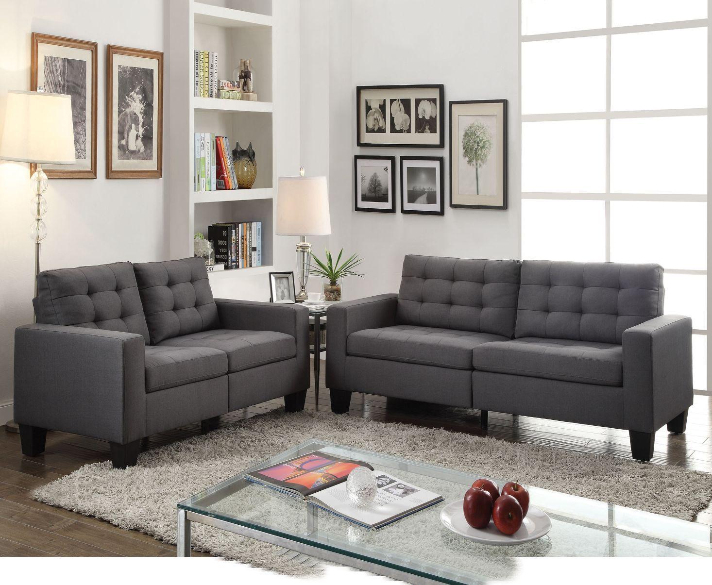 Modern Sofa and Loveseat Earsom 52770-2pcs in Gray 