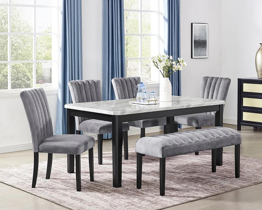 Modern Dining Room Set D549 D549-T-6PC in Marble, Gray, Black 