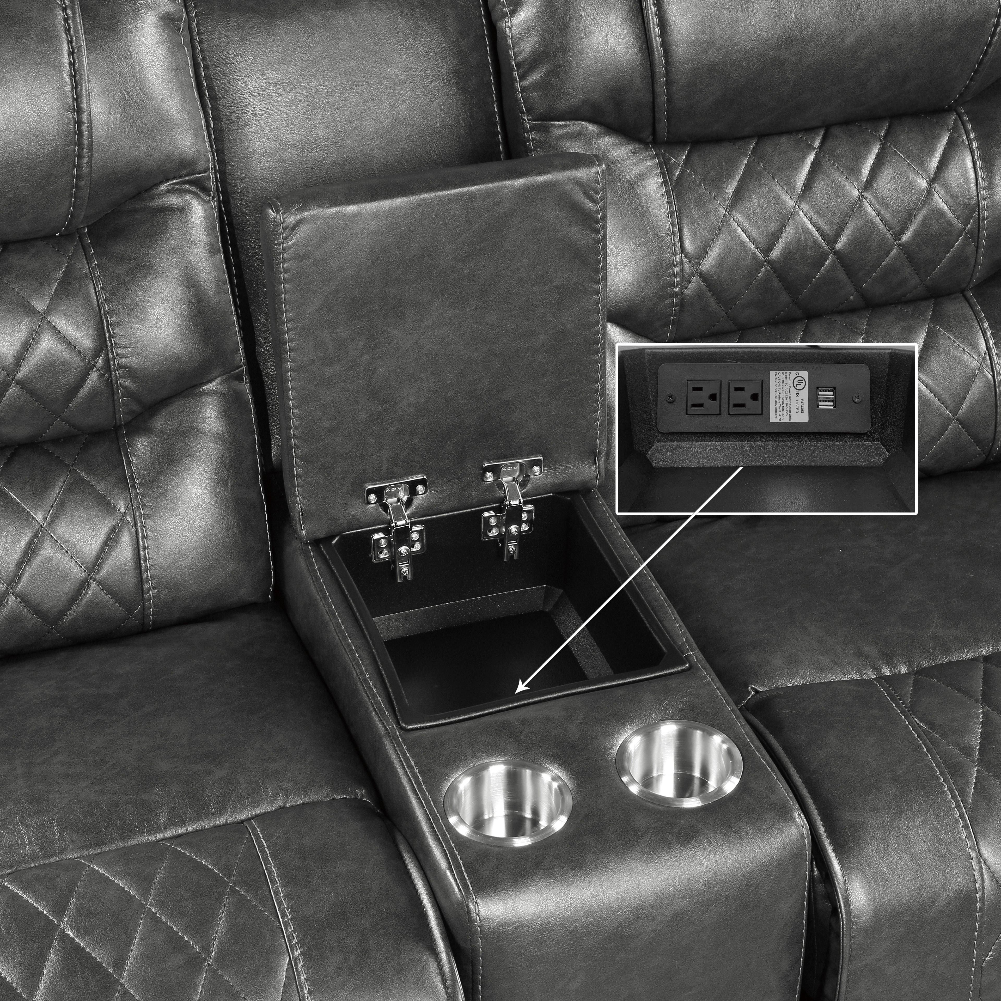 

    
 Photo  Modern Gray Microfiber Power Reclining Sofa Set 2pcs Homelegance 9405GY Putnam
