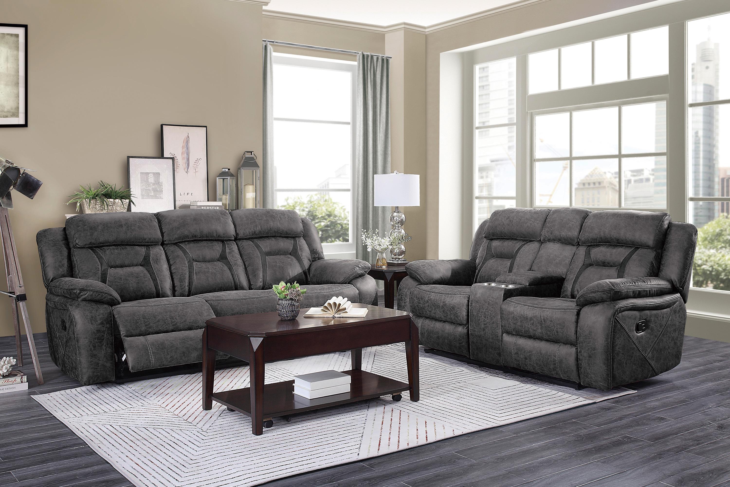 Modern Reclining Set 9989GY-2PC Madrona Hill 9989GY-2PC in Gray Microfiber