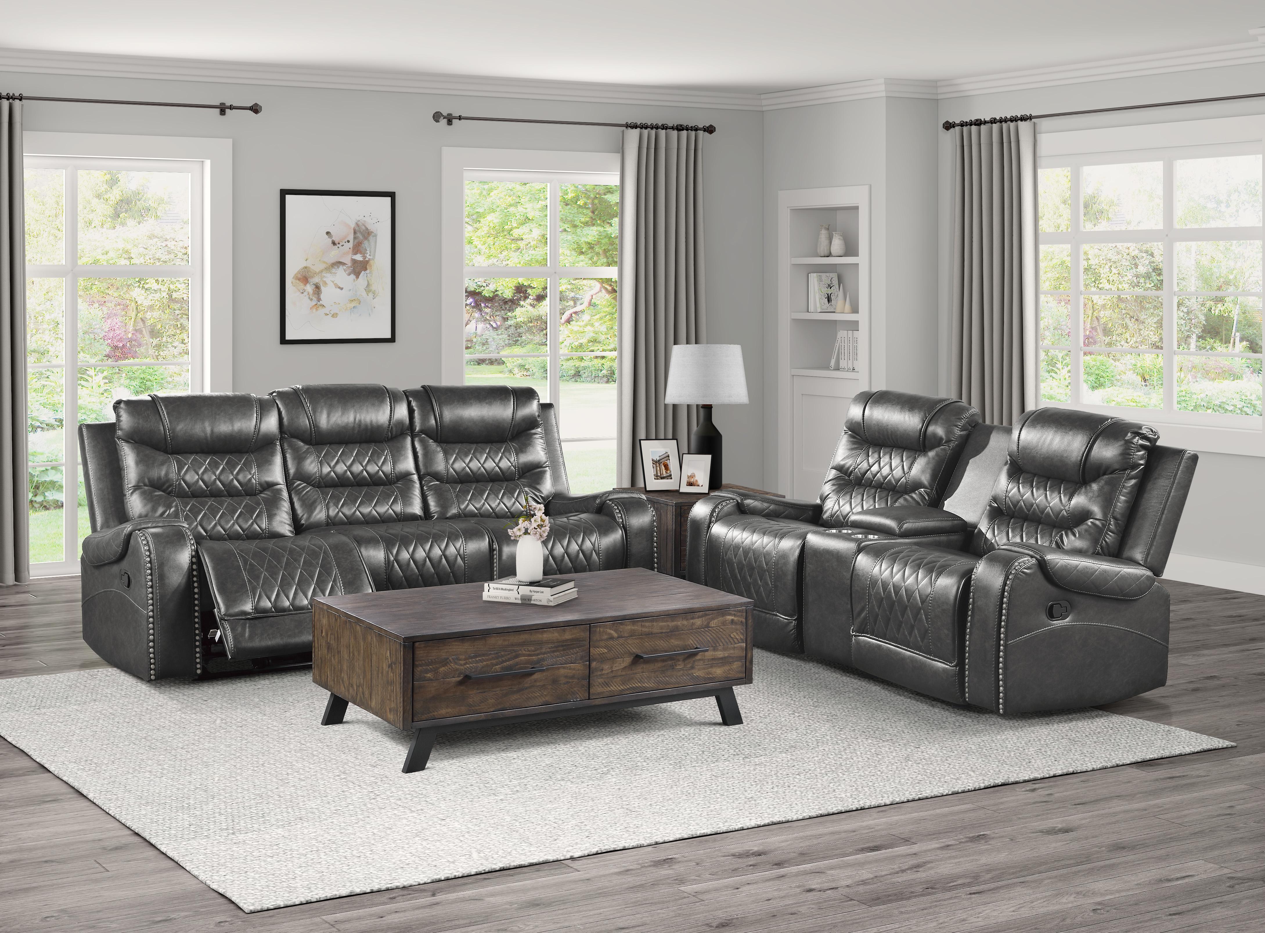 

    
Modern Gray Microfiber Reclining Sofa Set 2pcs Homelegance 9405GY Putnam
