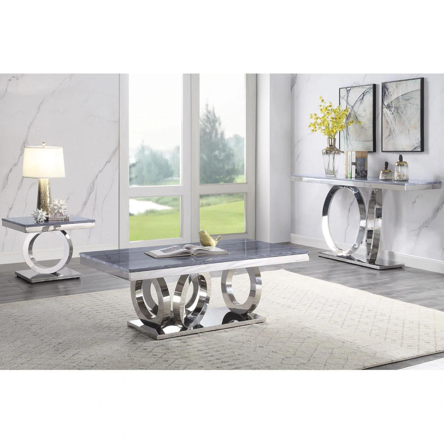

    
Modern Gray & Mirrored Coffee Table + End Table + Accent Table by Acme Zasir 87335-3pcs
