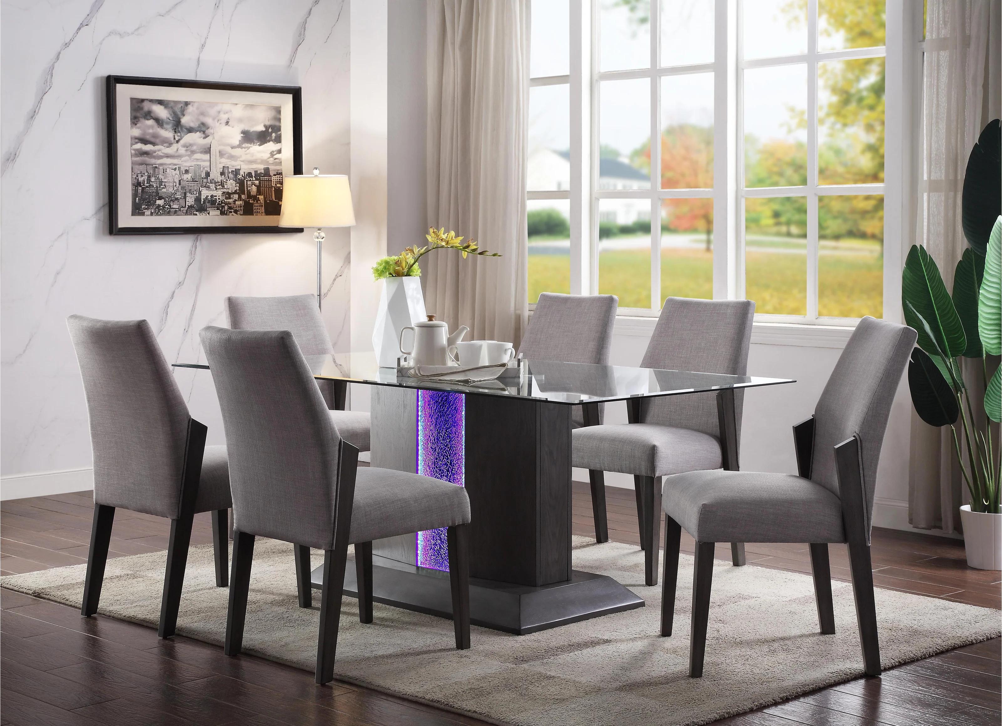 

    
Modern Gray Oak & Glass Top Dining Table + 8x Chairs by Acme Belay 72290-9pcs
