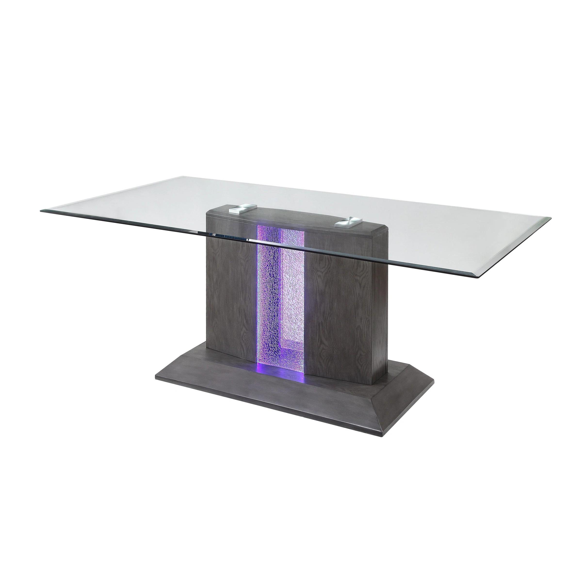 

    
Modern Gray Oak & Glass Top Dining Table w/ LED by Acme Belay 72290
